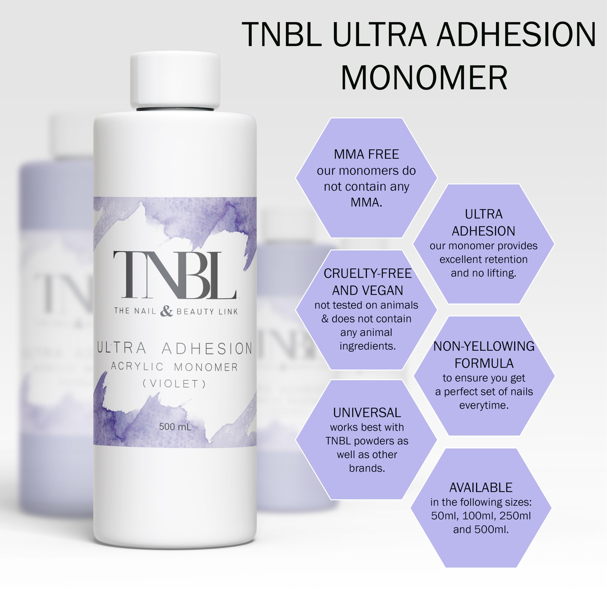 TNBL Ultra Adhesive Acrylic Liquid Monomer (500mL, Purple)