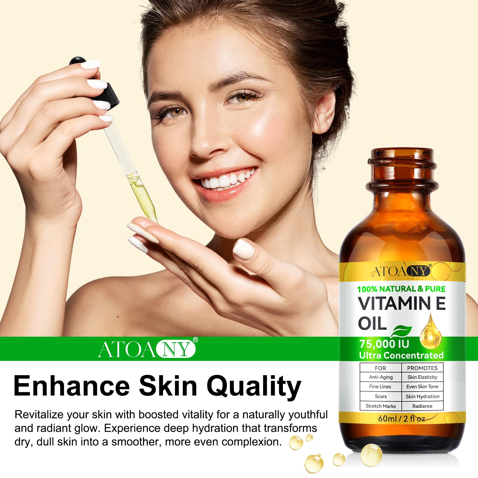 Vitamin E Oil 75,000 IU 2 Pack - 100% Organic Pure Vitamin E Oil for Skin, Face, Hair, Body - Natural Antioxidant for Dryness, Wrinkles, Scars & Stretch Marks, Deep Hydration for Soft, Glowing Skin