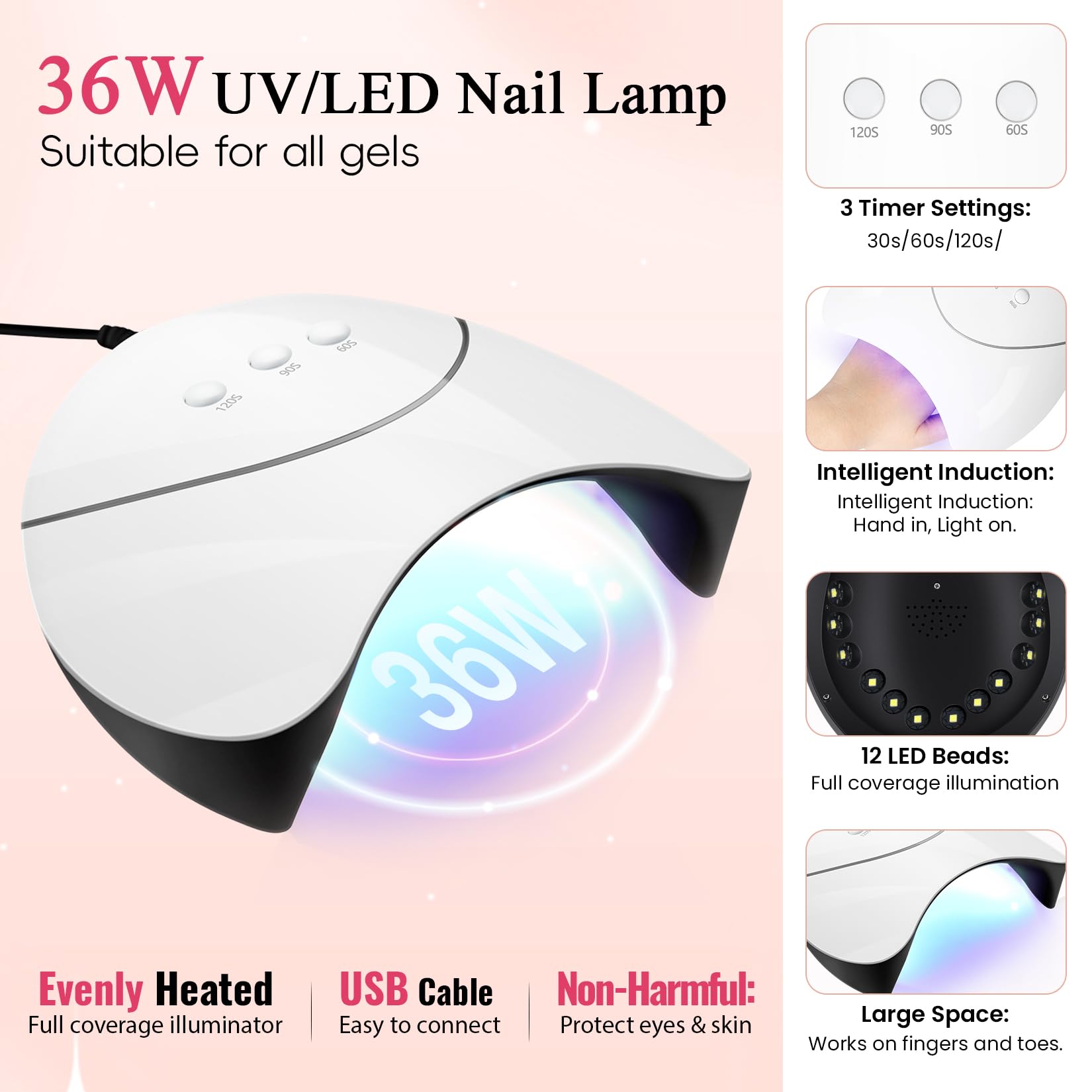 VANREESA 34 PCS Gel Nail Polish Set with Lamp Starter Kit, 18 Colours Gel Nail Kit Classic Popular Pink Red Glitter Soak Off Gels Polish Set with Manicure Tools Nails Salon Set Gifts for Women