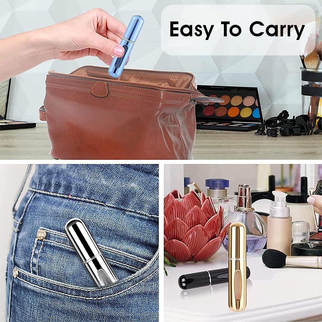 Liphontcta Rosiya Perfume Atomiser pack of 5pcs Perfume Travel Bottle, 5ML Refillable Perfume Spray Bottle Easy to Refill Empty Atomiser Bottle for Purse, Handbag, Pocket and Luggage (Glossy)