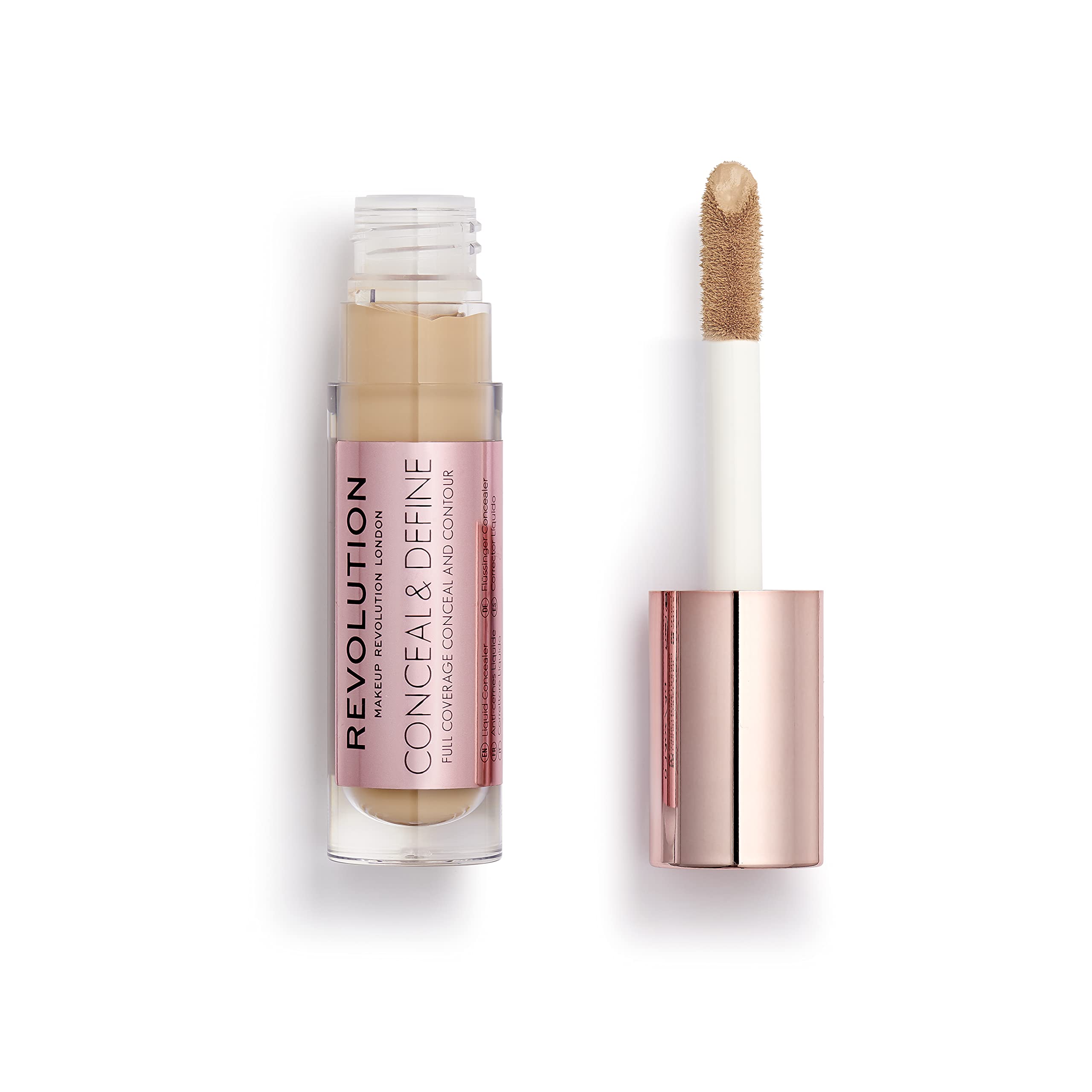 Revolution, Conceal & Define Concealer, Full Coverage & Lightweight, Long-Lasting Matte Finish, Vegan & Cruelty Free, C10 Medium or Tan Skin Tones, 0.14 oz