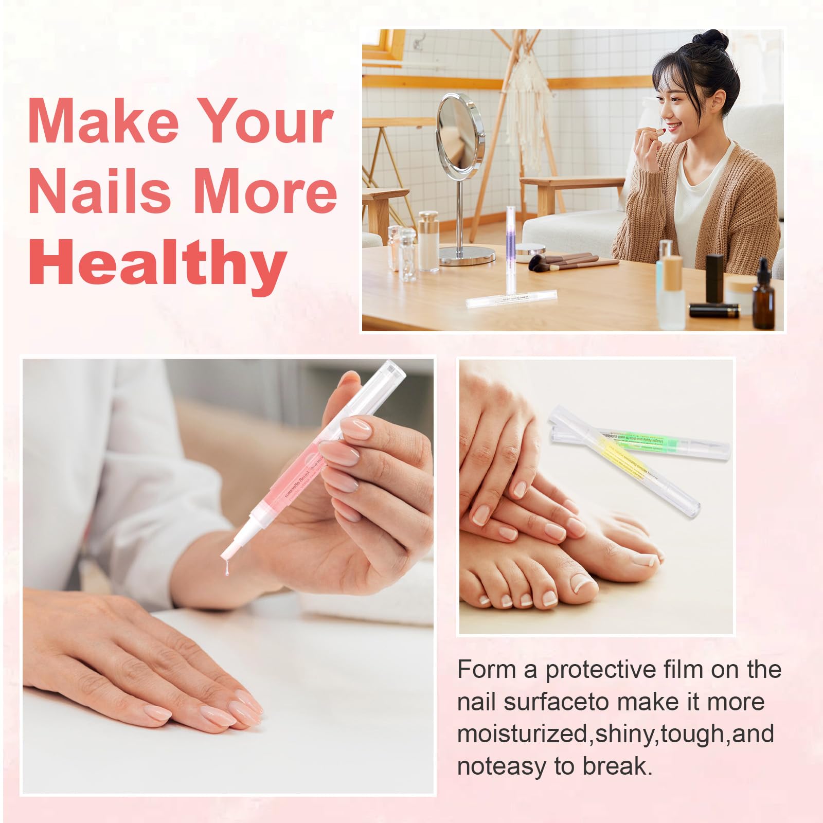 Meschett 3PCS Nail Cuticle Oil Pens with Nail File, Cuticle Oil for Nails from Natural, Nail Oil Cuticle for Cracked and Dry Nail(Blueberry & Rose & Apple Flavor)