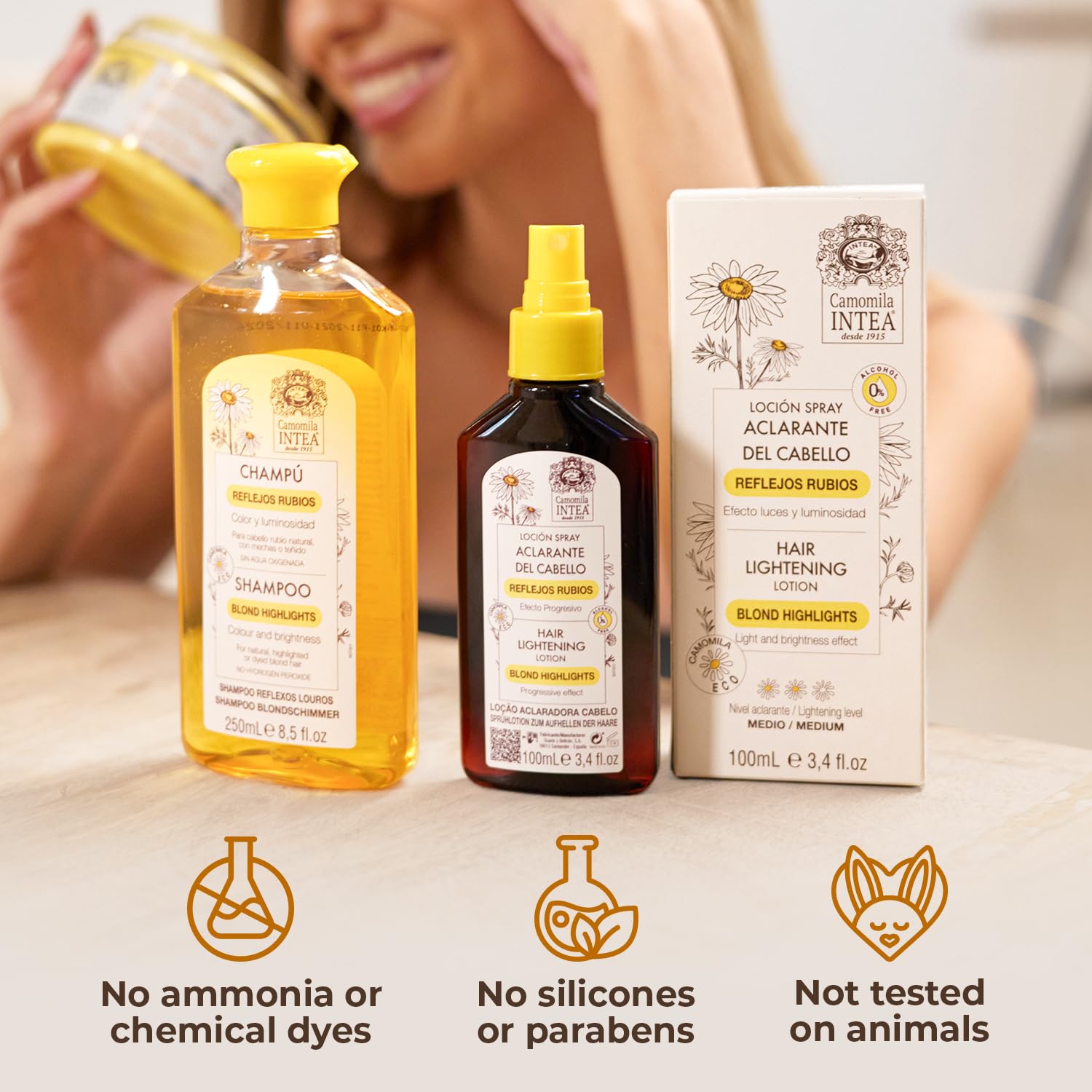 Camomile Intea Natural Blonde Highlights Hair Lightening Spray 100 ml - Go Blonder Without Hair Dye - Hair Lightener Suitable for Brunettes or Blondes
