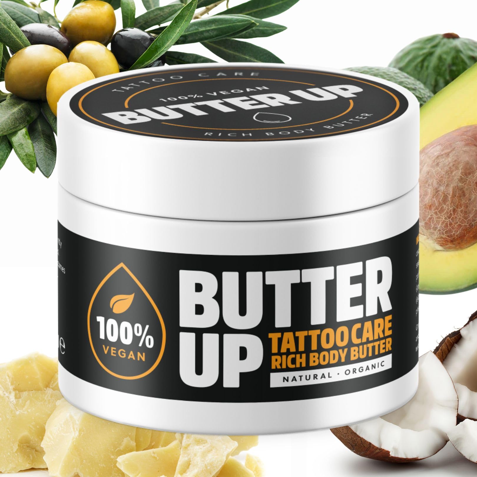 Butter Up Tattoo Aftercare - Heals & Brightens Tattoos, Vegan, Natural, Organic, Cruelty Free, Rich Creamy Body Butter 100ml