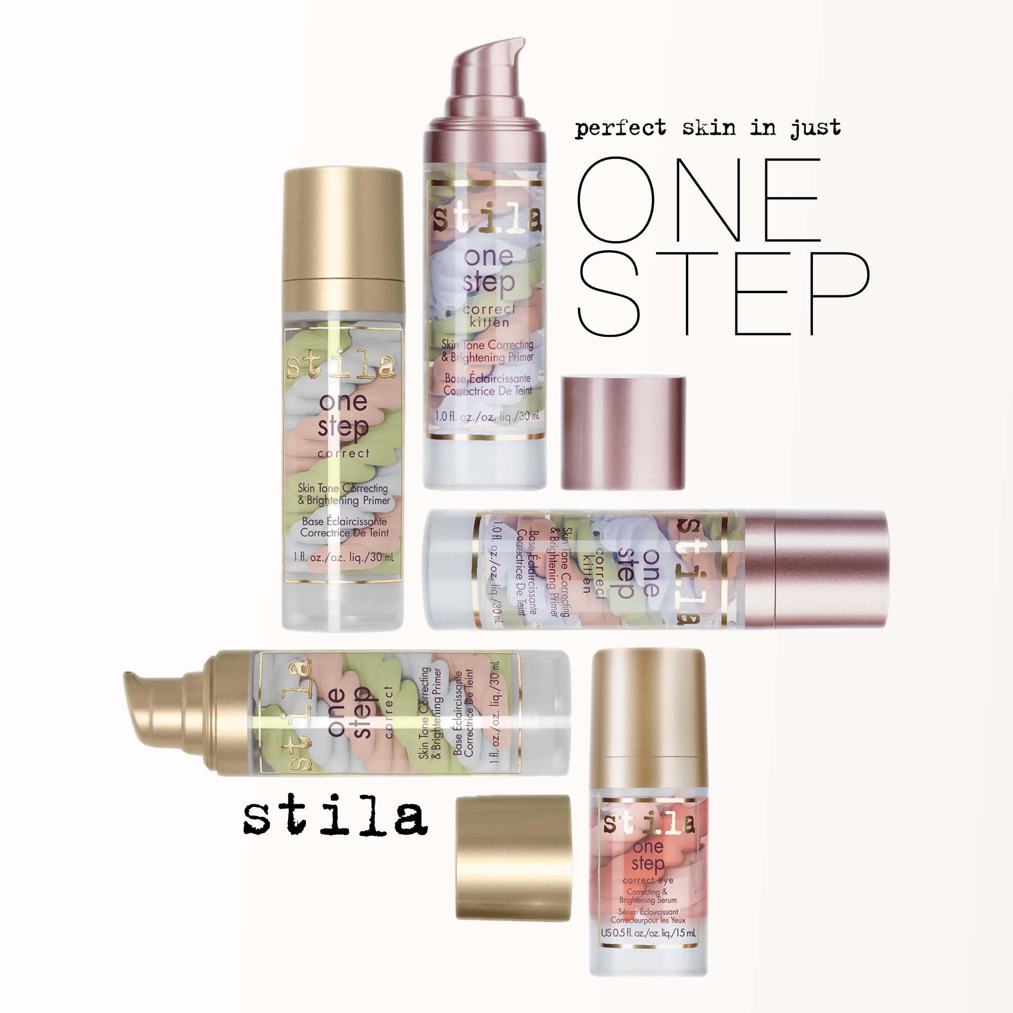 stila One Step, Color Corrector & Brightening Primer Facial Serum to Even Skin Tone, Moisturize & Hydrate, Oil-Free Makeup 1 Fl. Oz.
