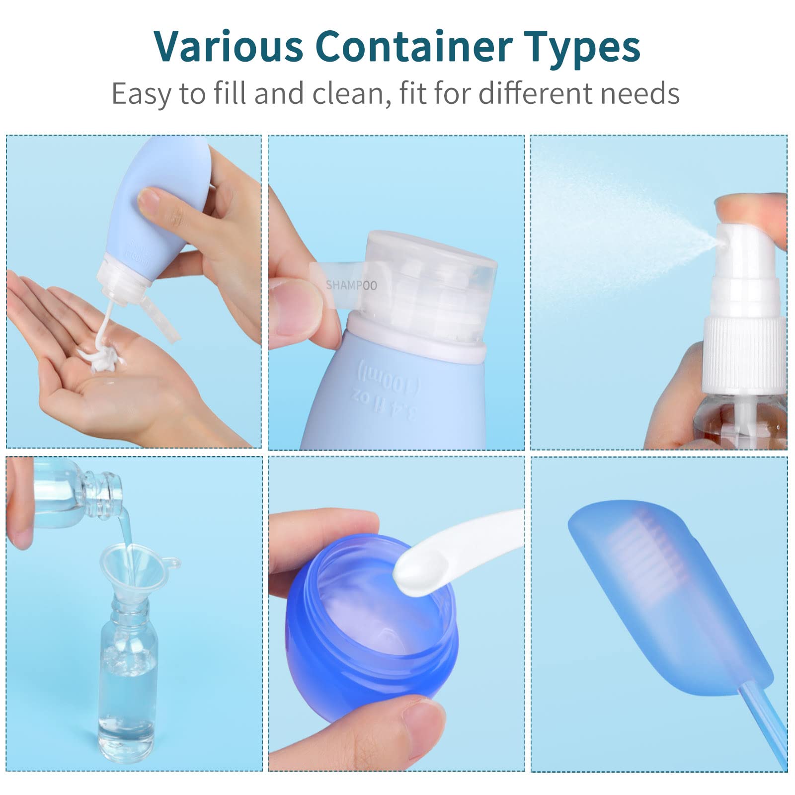 Opret 18 Pcs Travel Bottles Set for Toiletries, Silicone Travel Containers 100ml/60ml TSA Approved Leak Proof Refillable BPA Free Travel Accessories for Shampoos, Conditioner and Lotion