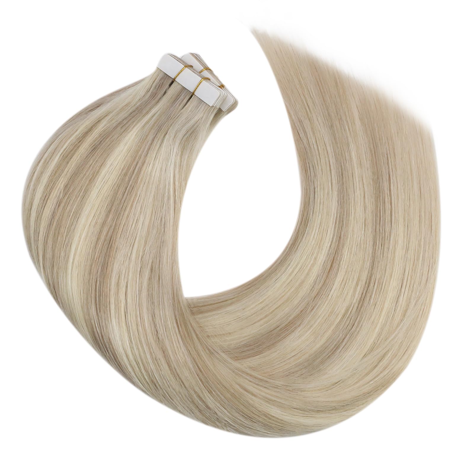 Moresoo Tape Hair Extensions Blonde Tape in Human Hair Extensions Ash Blonde with Platinum Blonde Real Human Hair Extensions Tape in 12 Inch 20 Pieces/30g #P18/613