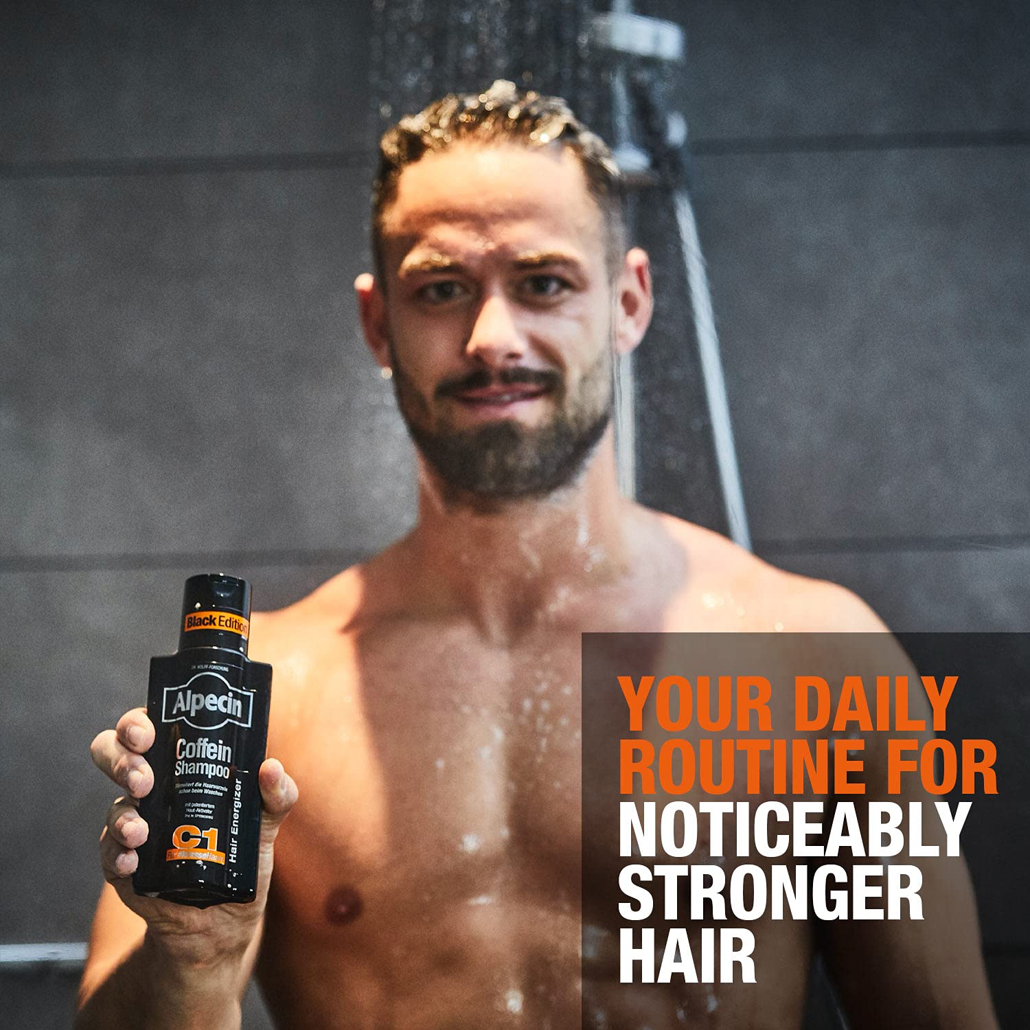 Alpecin Caffeine Shampoo C1 Black Edition - 3 x 250 ml - with new fragrance | Natural hair growth for men | Energy for strong hair | Hair Care for Men Made in Germany