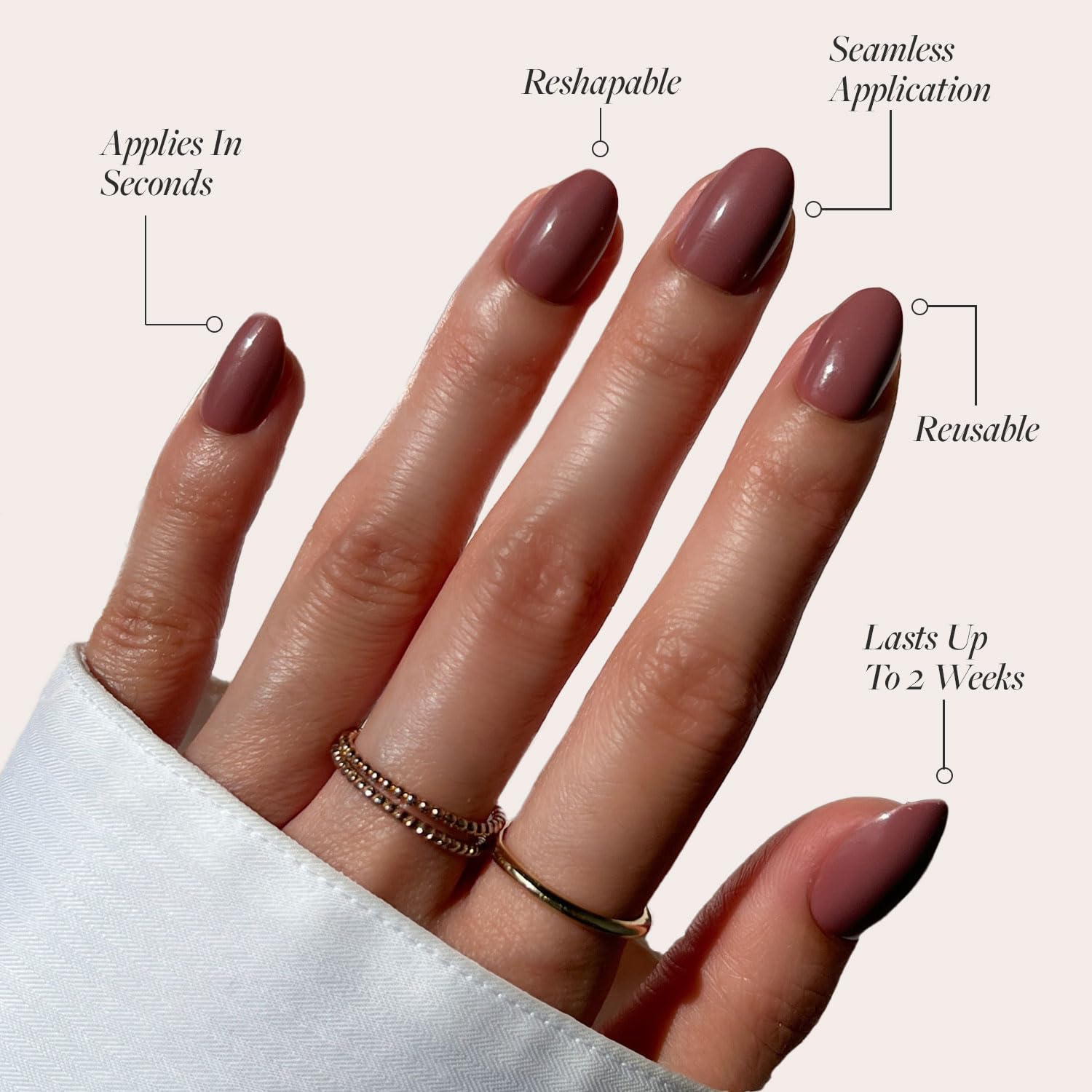 Glamnetic Press On Nails - Fall Mauve | Opaque Muted Blush Mauve Short Oval Fake Nails, Reusable | 15 Sizes - 30 Nail Kit