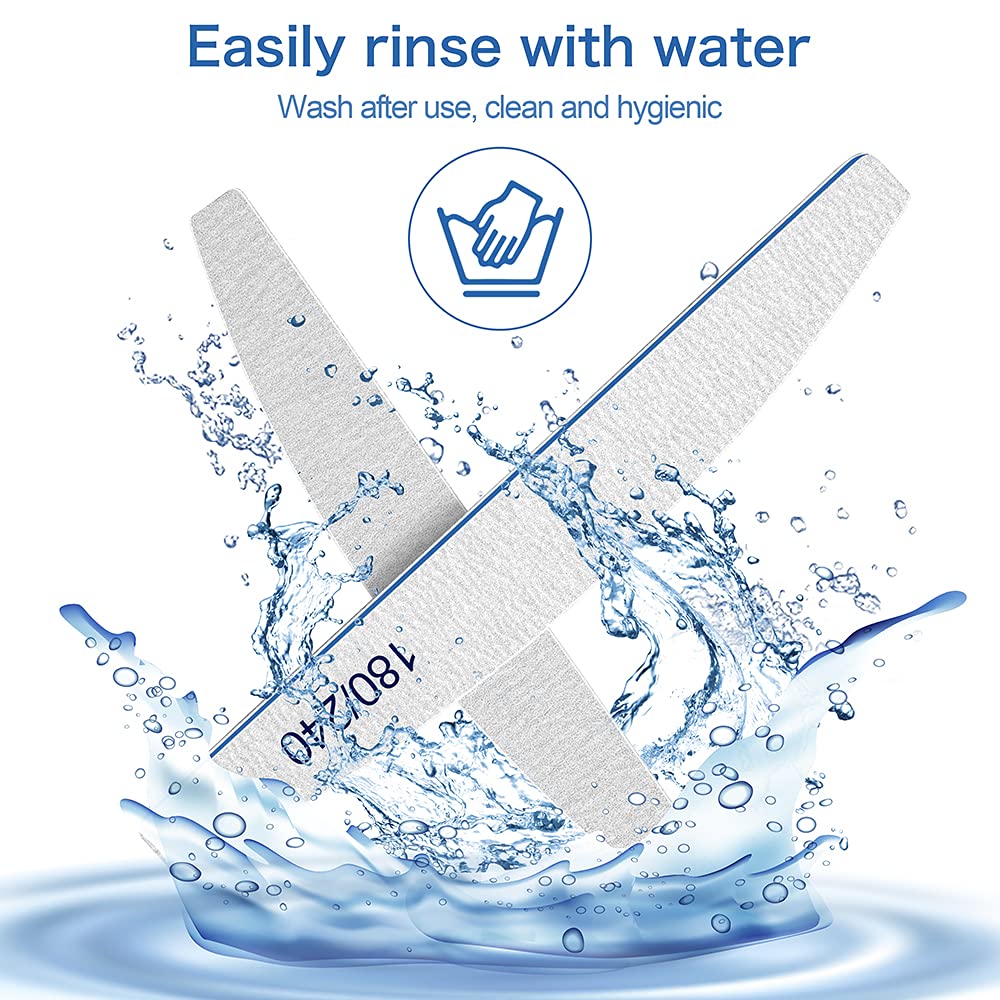 BLESWIN Nail Files, 50Pcs Nail File Professional 180/240 Grit, Nail Files for Natural Nails, Nails File Set Washable and Reusable, Emery Board for Nails