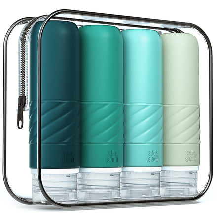 Gemice Travel Bottles for Toiletries, CAA Approved 90ml Silicone Travel Bottles, Leak Proof Squeezable Travel Size Containers, Travel Essentials for Lotion Soap Liquid Shampoo, BPA Free(4 Pack)