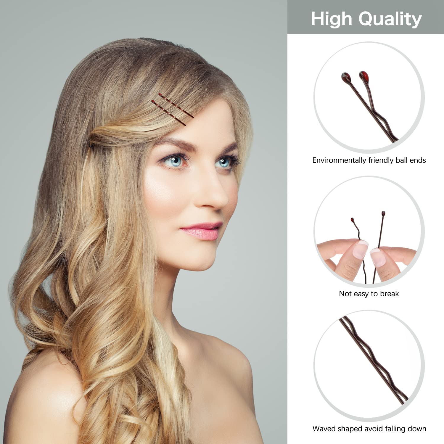 150 PCS Bobby Pins, 2 Inch Hair Clips and Kirby Grips for Women's Hair Styling with Storage Box (Brown)