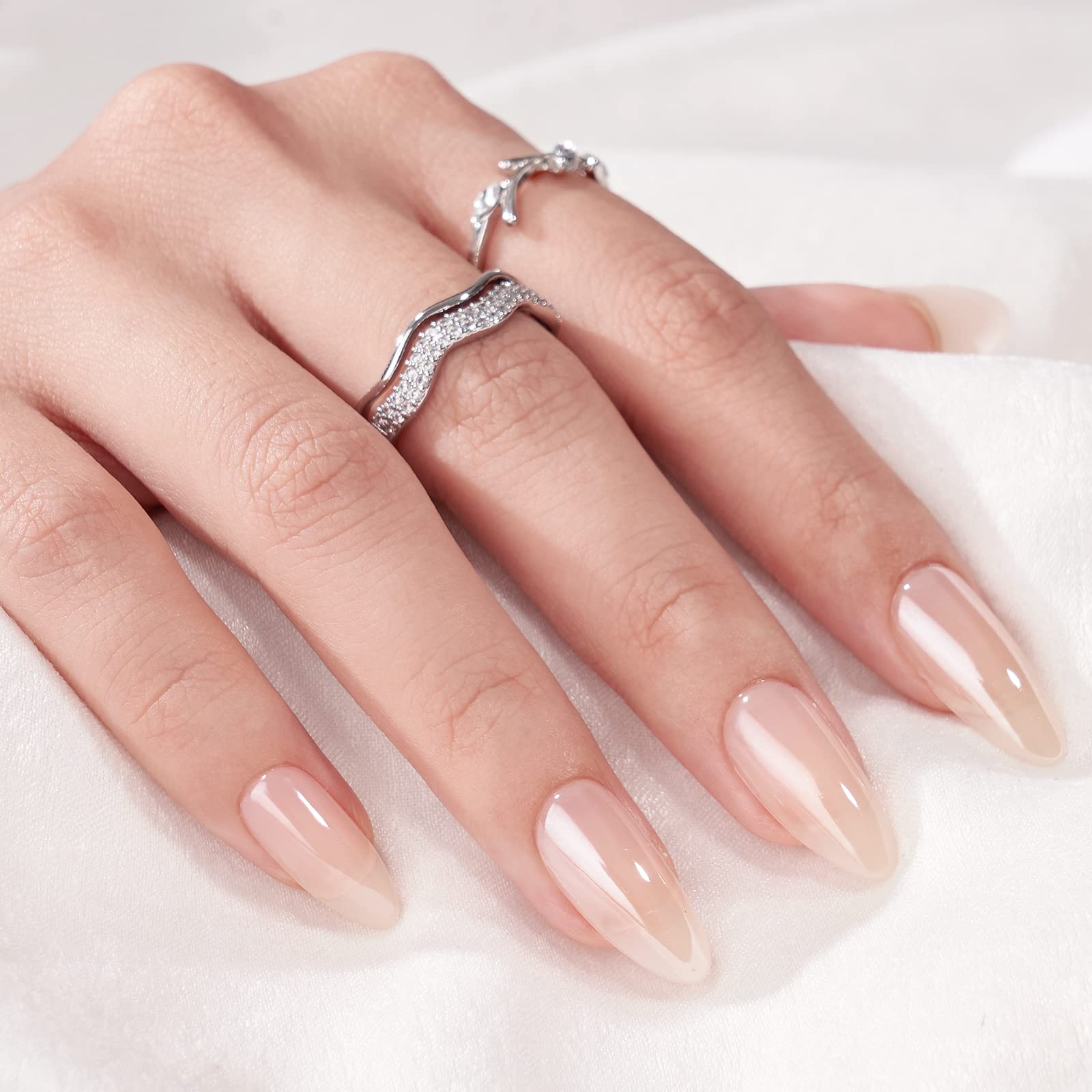 Press On Nails Medium- BTArtbox Almond False Nails with Glue, 30Pcs Soft Gel Fake Nail in 15 Sizes, Reusable Semi-Transparent Stick on Nails for Woman, Glazed Donut