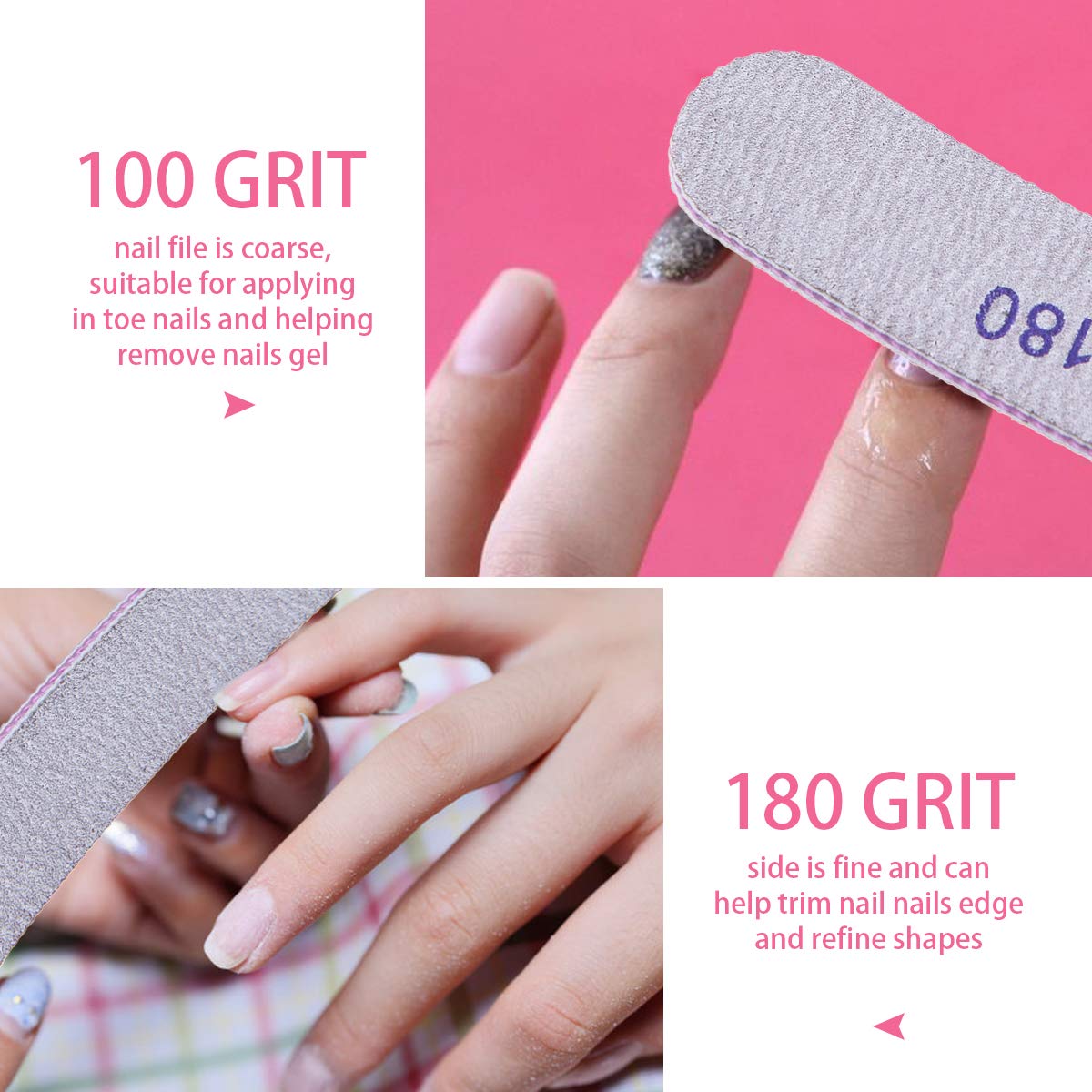 URAQT Nail Files, 15pcs Professional Curved Nail File Set, 100/180 Grit Double-Sided Emery Board Fingernail Files Manicure Tools for Natural Nail and Acrylic Nail