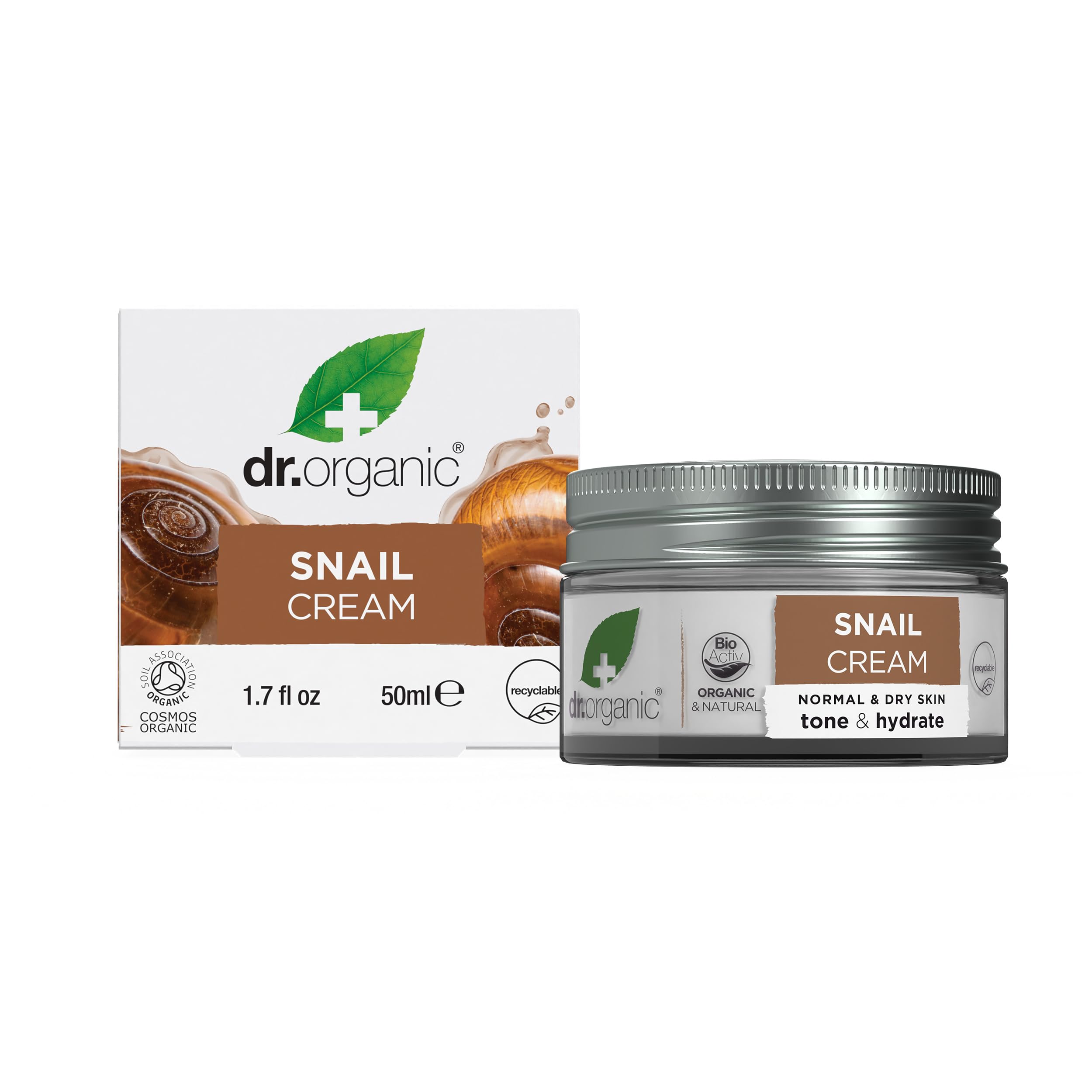 Dr Organic Snail Gel Cream, Healthy-Aging, Moisturising, Mens, Womens, Normal & Dry Skin, Natural, Vegetarian, Cruelty-Free, Paraben & SLS-Free, Recycled & Recyclable, Organic, 50ml