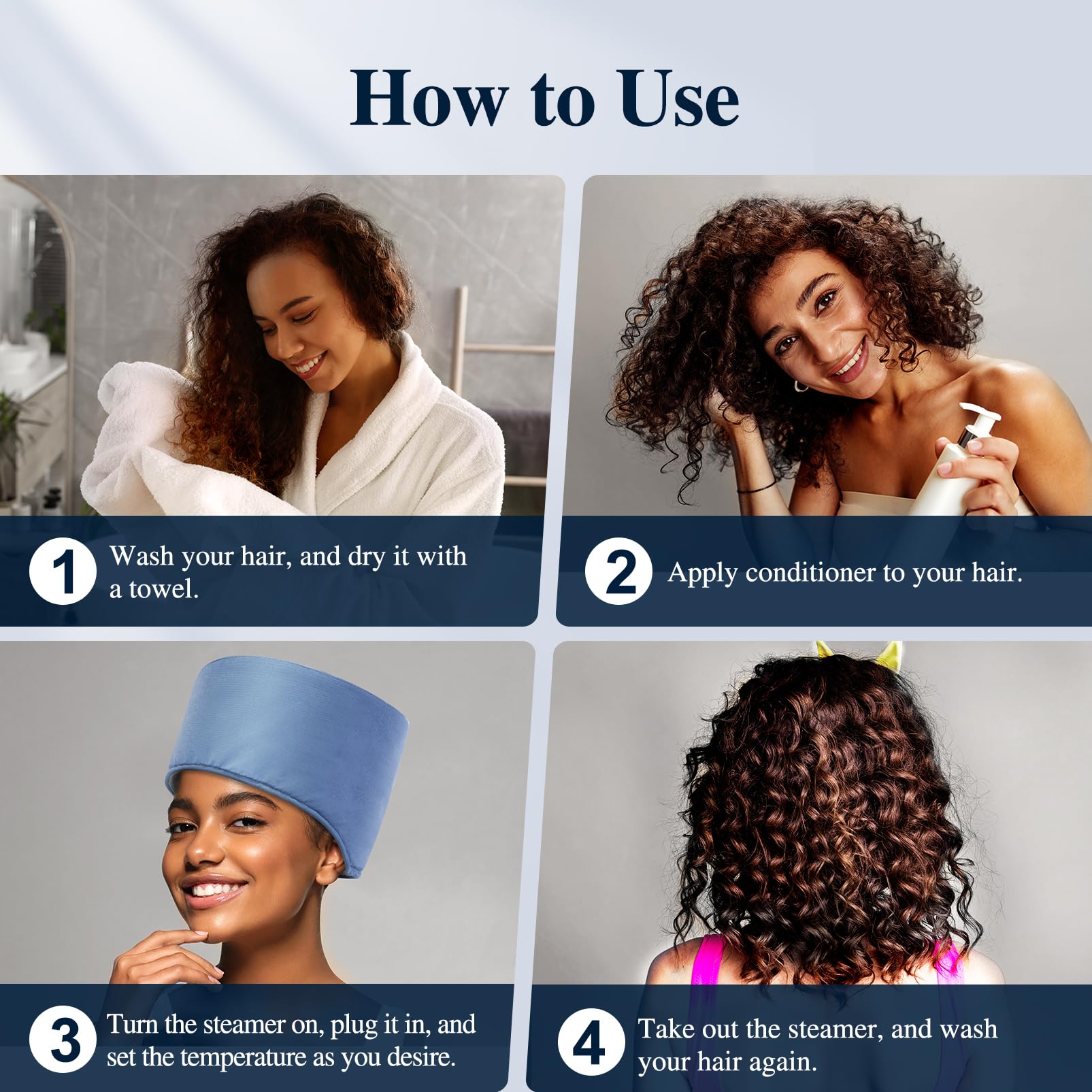 Hair Cap Treatment Steamer - Deep Conditioning Thermal Heat Caps Electric for Afro Hair Hot Care Hat Home Spa with 2 Mode/Blue (UK Plug)