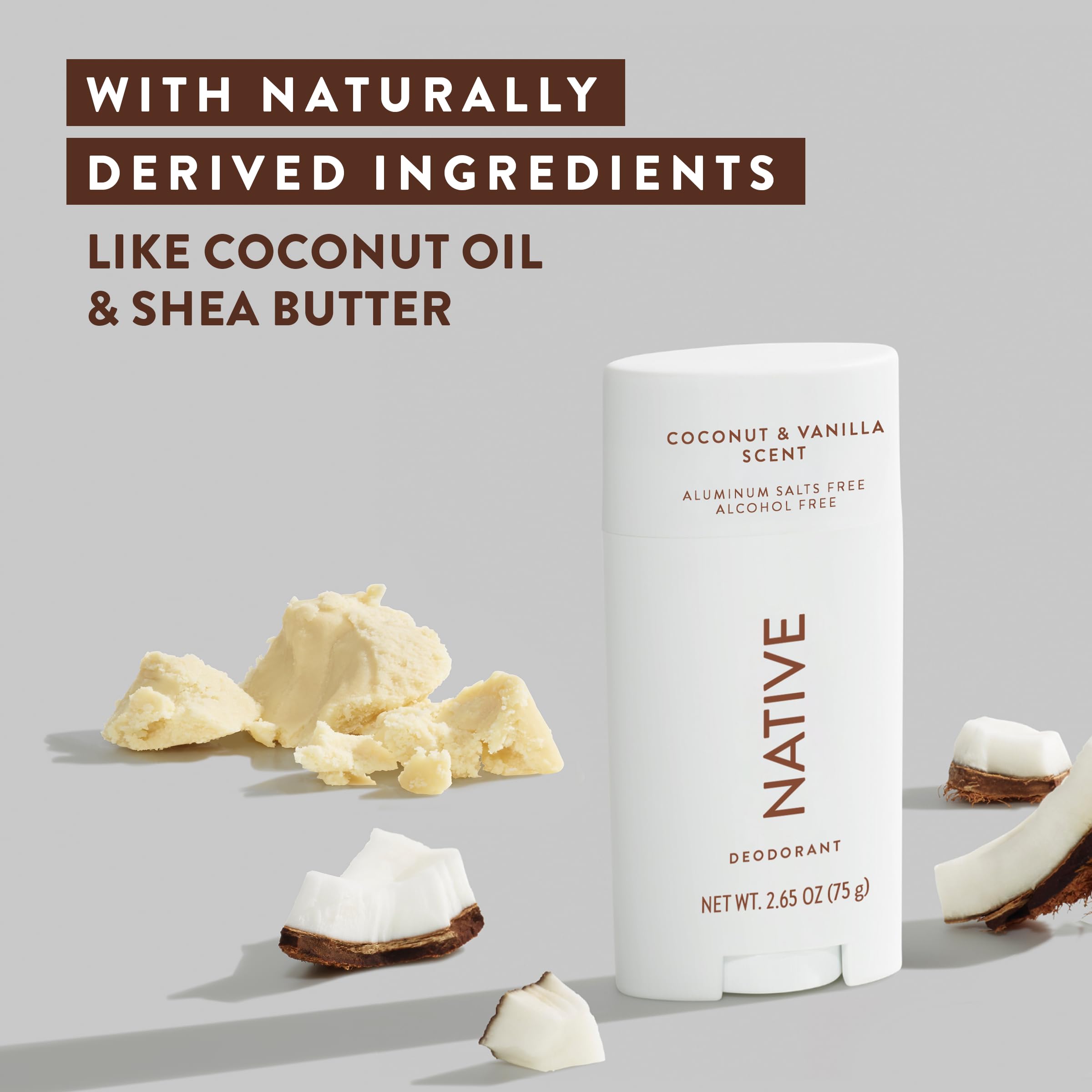 Native Deodorant Womens & Men – Alcohol & Aluminium Free - Coconut & Vanilla Scent - Naturally Derived with Shea Butter, Coconut Oil & Baking Soda - 72 Hour Odor Control (3 Pack, 75ml Each)