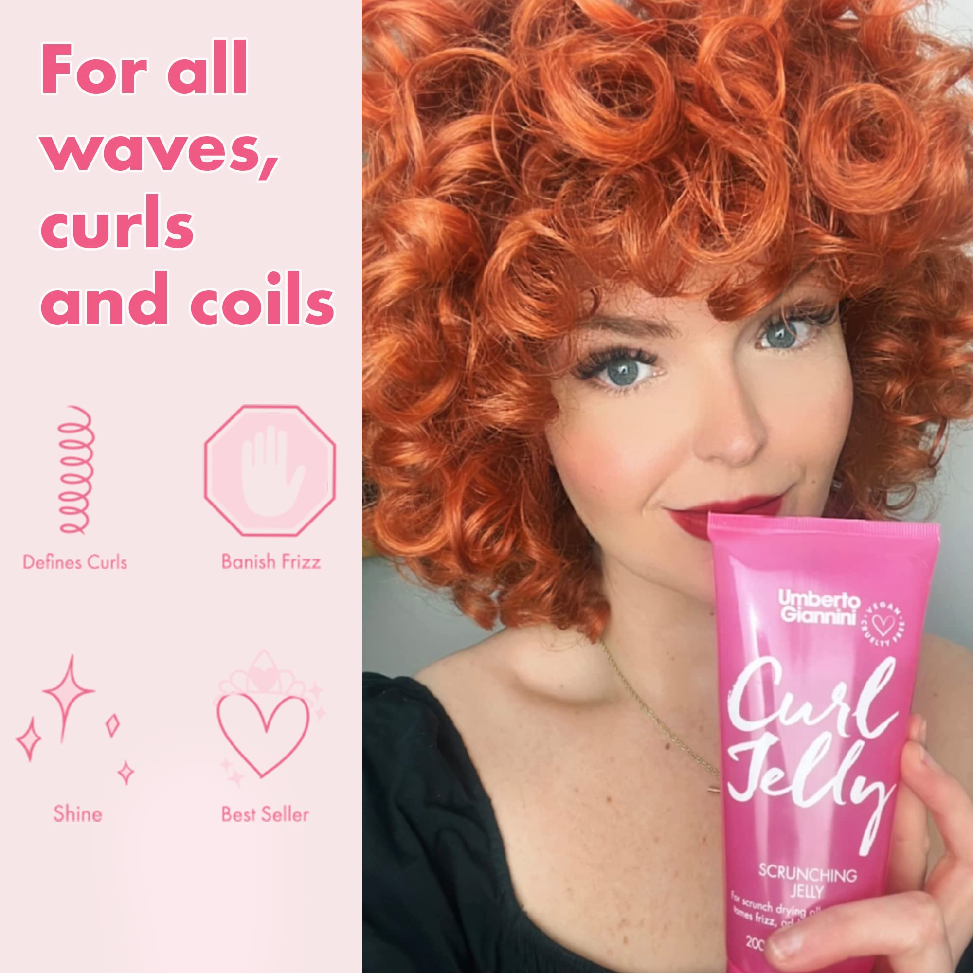 Umberto Giannini Curl Jelly Starter Kit - 3 x 50ml Curl Scrunching Jelly, Curl Jelly Wash Shampoo & Curl Jelly Care Conditioner