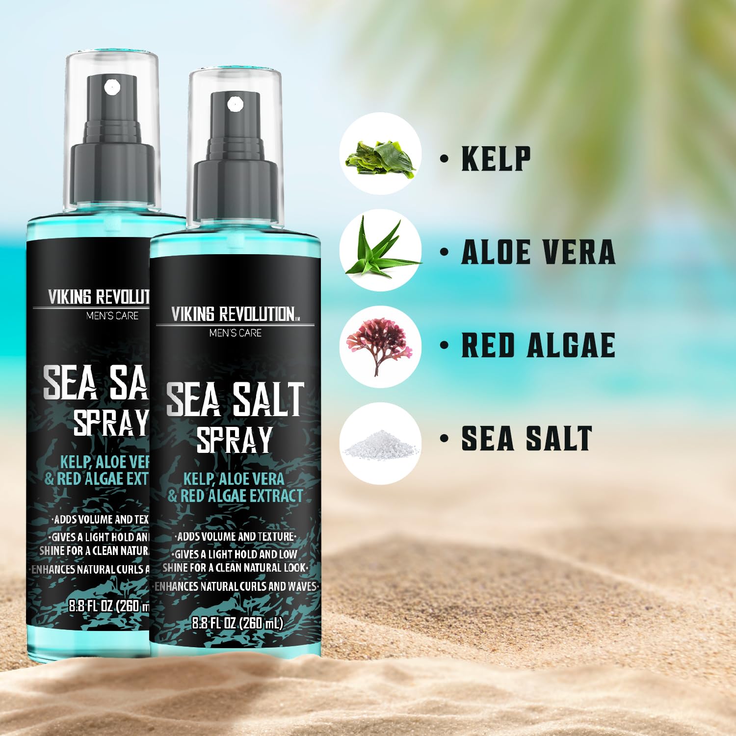 Viking Revolution - Sea Salt Spray for Hair Men - 2 x 260 ml - Hair Texturizing Spray with Kelp, Aloe Vera & Red Algae Extract - Surf Spray - Volume & Texture - Gifts For Men