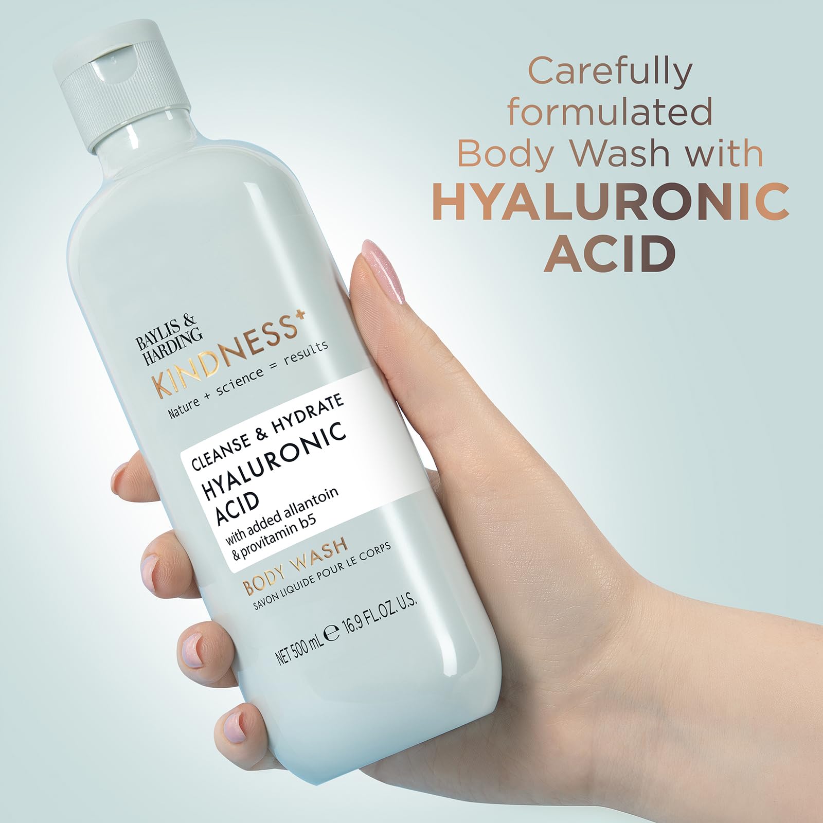 Baylis & Harding Kindness + Plant Hyaluronic Acid, Pear & Orange Blossom Fragrance, 500 ml Cleanse & Hydrate Body Wash (Pack of 3) - Vegan Friendly