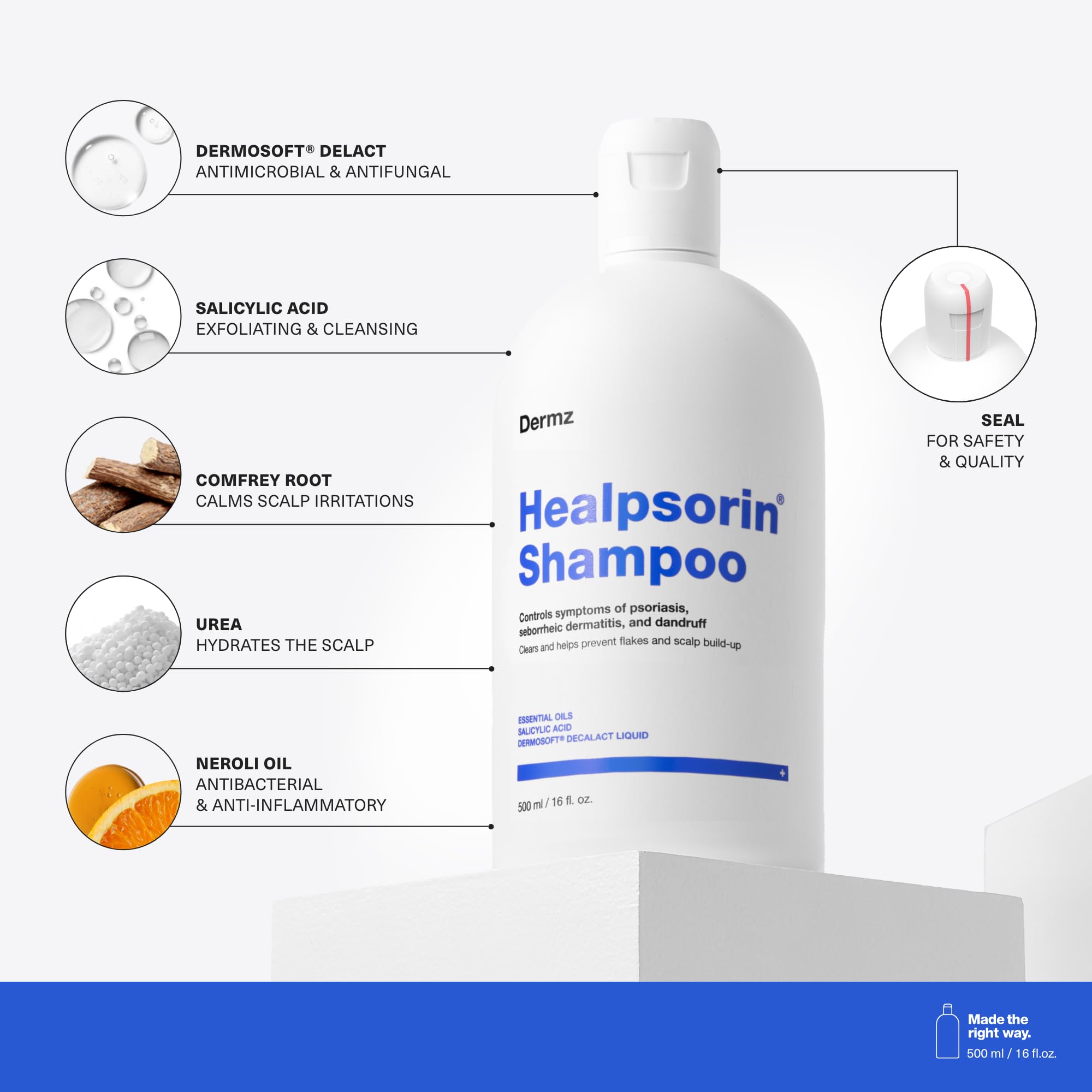 Healpsorin Psoriasis Anti Dandruff Shampoo. Flaky Scalp Psoriasis Treatment. Helps with Eczema, Dermatitis & Itchy Dry Scalp. Salicylic Acid Shampoo. Contains Dermosoft® 1%. 500ml