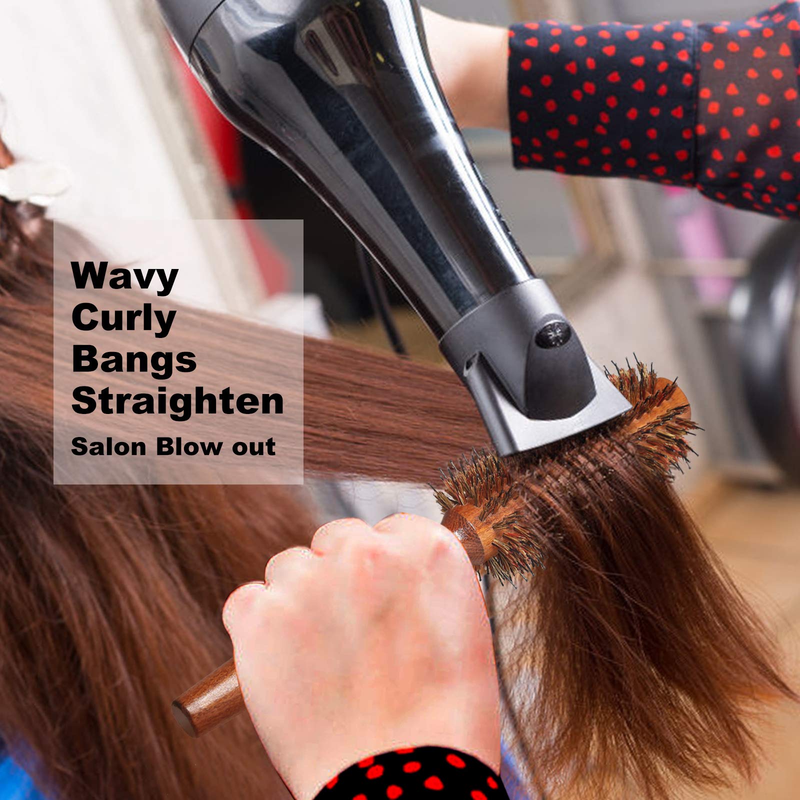 BESTOOL Round Brush for Blow Drying, Boar Bristle Round Hair Brush with Wooden Barrel, Large Styling Brush for Women & Men, Straightening, Curling, Adding Shine or Volume (2.2 Inch)