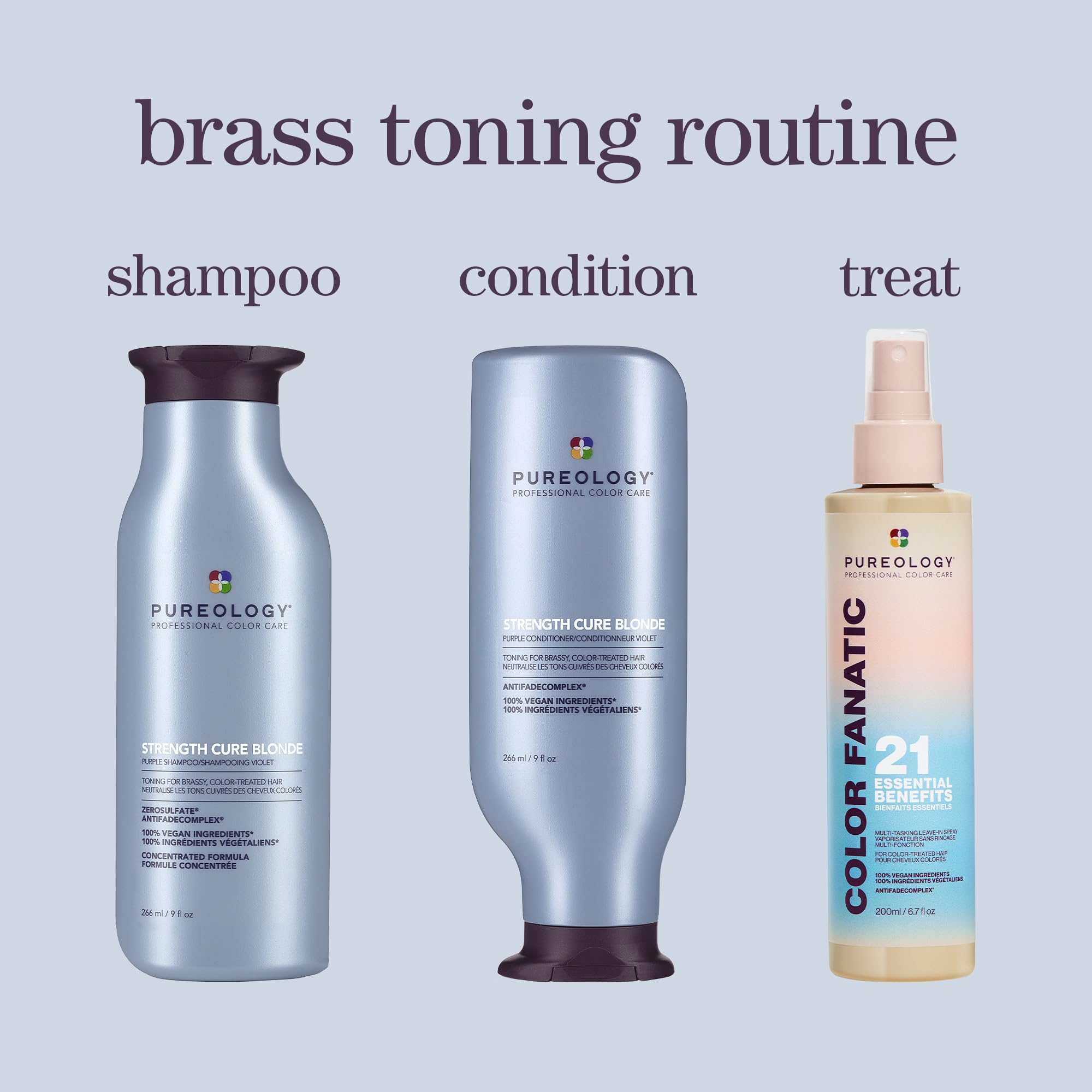 Pureology Strength Cure Blonde, Purple Shampoo, Restore & Tone for Brassy Blonde Hair, Vegan Formulas, Sulphate Free for a Gentle Cleanse