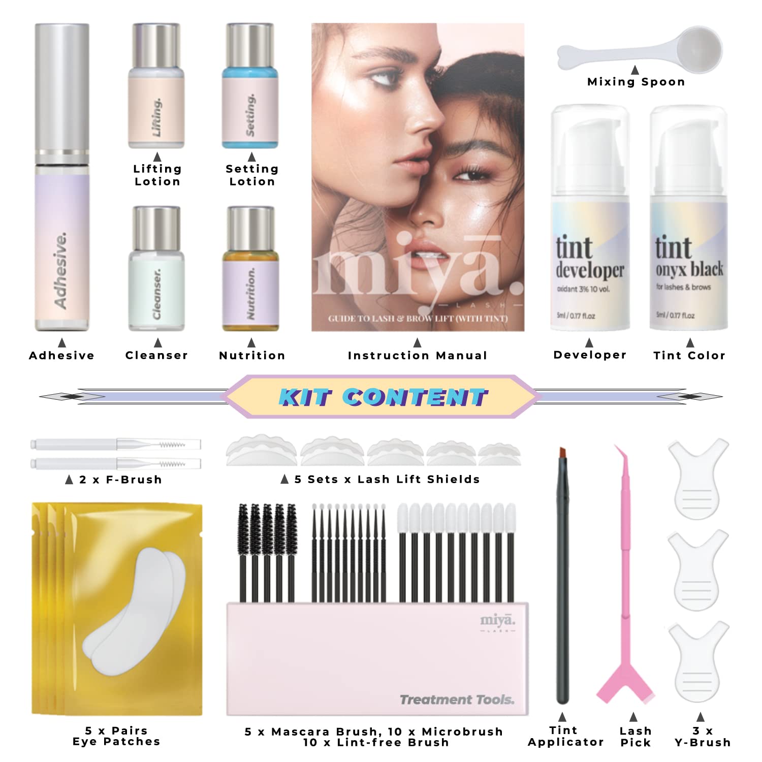 Lash Lift and Tint Kit | Brow Lamination and Tint Kit | MIYA LASH | All in 1 Eyelash and Eyebrow Lift Kit with Black Colour Tint | Keratin Lash Perm LVL | Beginner Friendly | All Tools Included