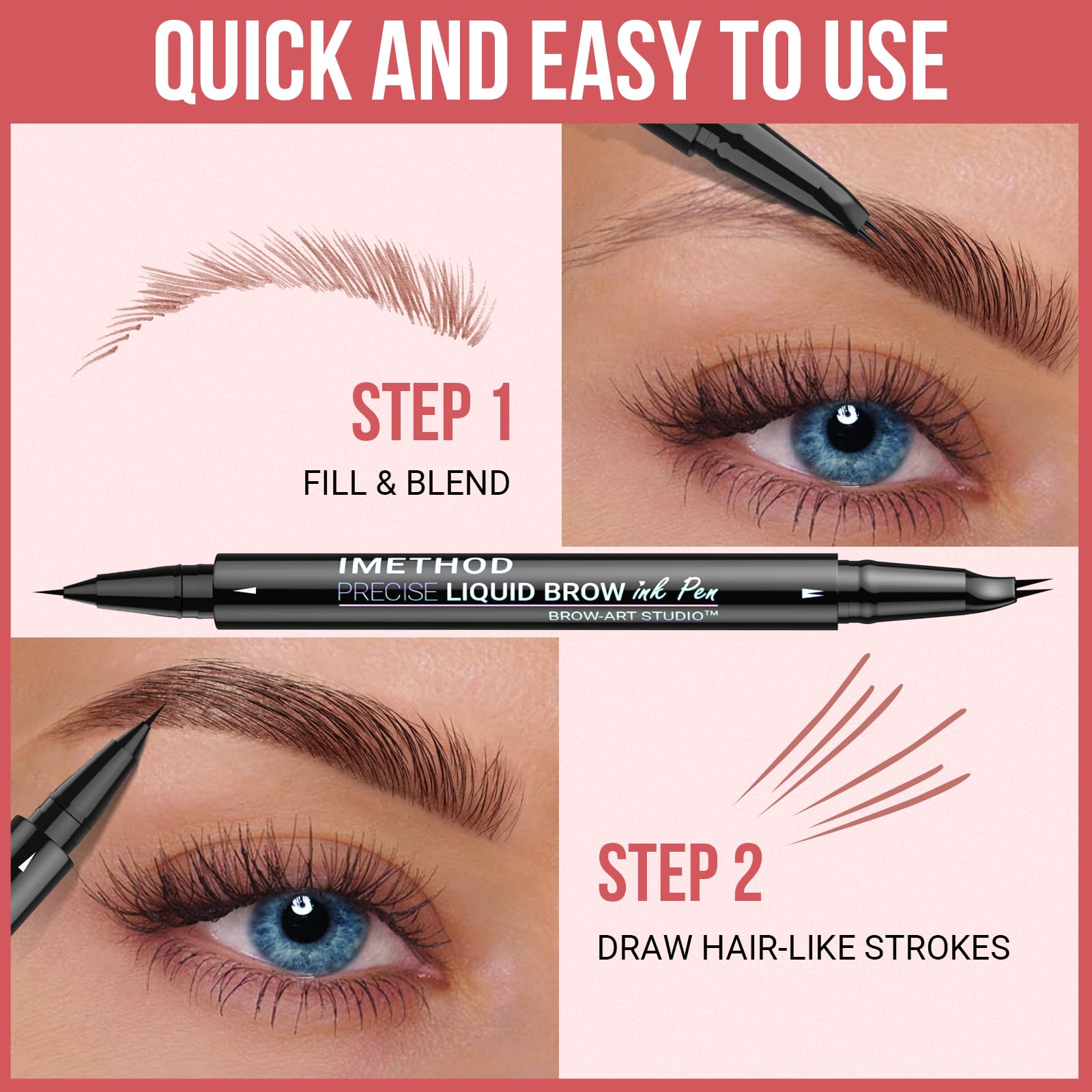 iMethod Curved Eyebrow Pen - Eyebrow Pencil, Brow Pencil 2-in-1 Dual-Ended Microblading Eyebrow Pen with Micro-Fork-Tip and Precise Brush-Tip Create Natural Hair-Like Brows, Last All-Day, Light Brown