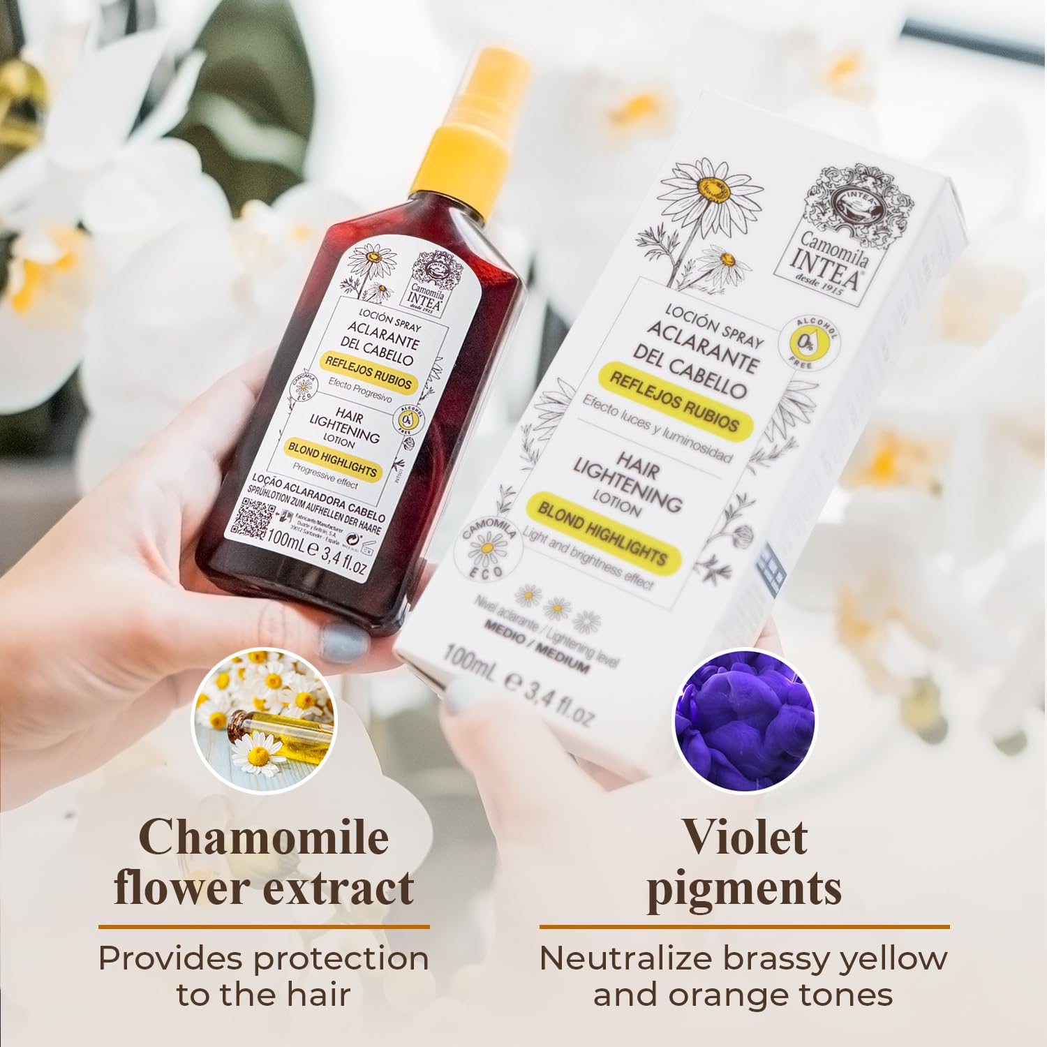 Camomile Intea Natural Blonde Highlights Hair Lightening Spray 100 ml - Go Blonder Without Hair Dye - Hair Lightener Suitable for Brunettes or Blondes