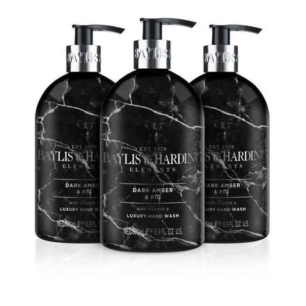 Baylis & Harding Liquid Hand Soap Wash with Dispenser, Elements, Dark Amber & Fig, 16.9oz/500ml (3-Pack)