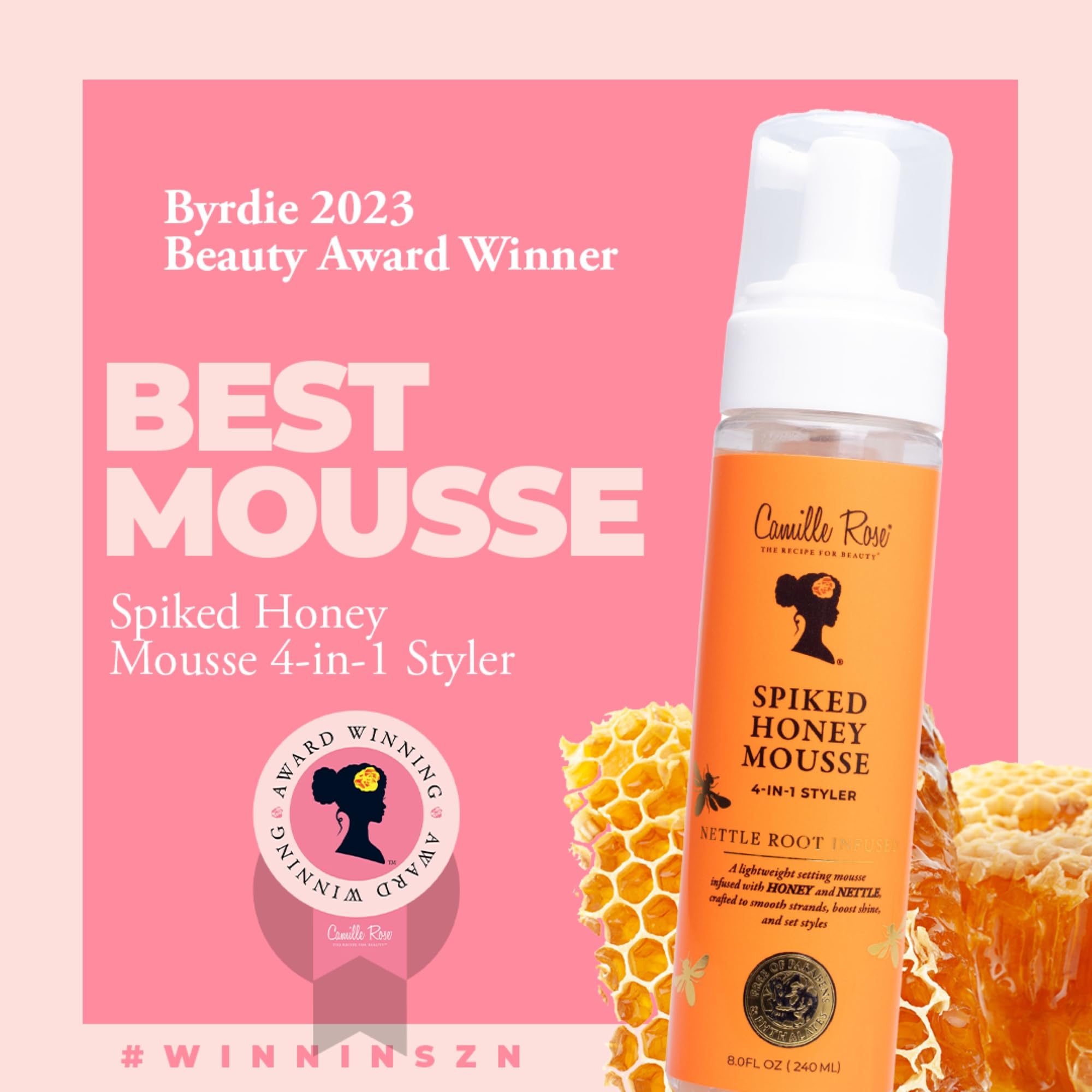 Camille Rose Spiked Honey Mousse 4-in-1 Hair Styler to Define Curls and Hold Styles Into Place while Nourishing and Adding Shine | With Honey and Nettle Root