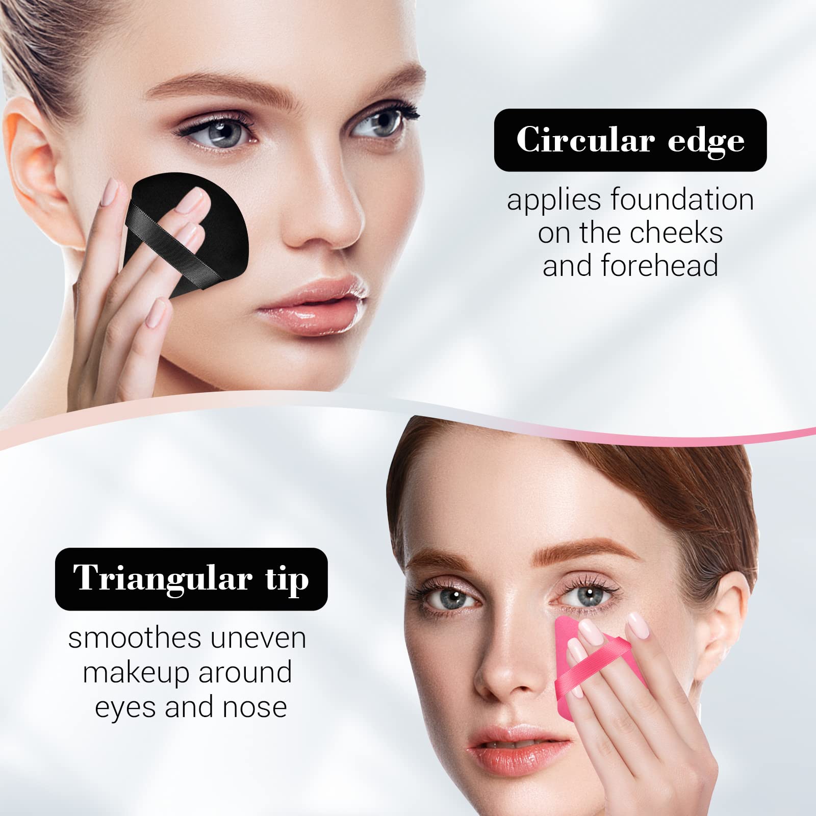 Powder Puff Makeup Puff Triangle Powder Puff Reusable Triangle Sponges with Strap for Loose Powder Cosmetic Foundation Wet Dry Makeup (Black)