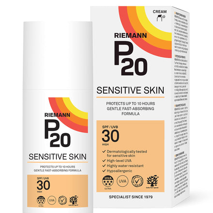 RIEMANN P20 SPF30 Sensitive Sun Cream 200ml, High Level UVA Protection for up to 10 Hours, Allergy Certification, Water Resistant, Durable & Long Lasting, Sweat Resistant