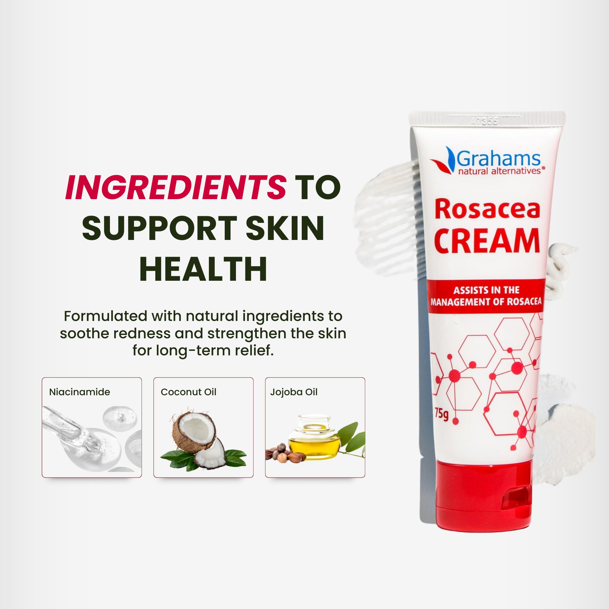 Grahams Natural Rosacea Cream - Clinically Proven Anti-Redness Treatment for Face to Soothe, Moisturise, Hydrate & Calm Sensitive Rosacea-Prone Skin | Hypoallergenic, Steroid-Free (75g)