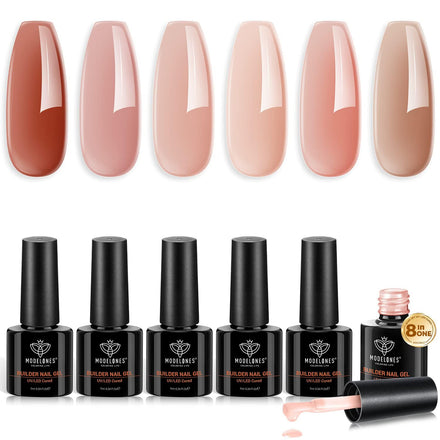 Modelones Builder Gel 6 Colors, 8-in-1 Nail Gel Set for Nails, Hard Gel Strengthener Extension Base Gel in a Bottle