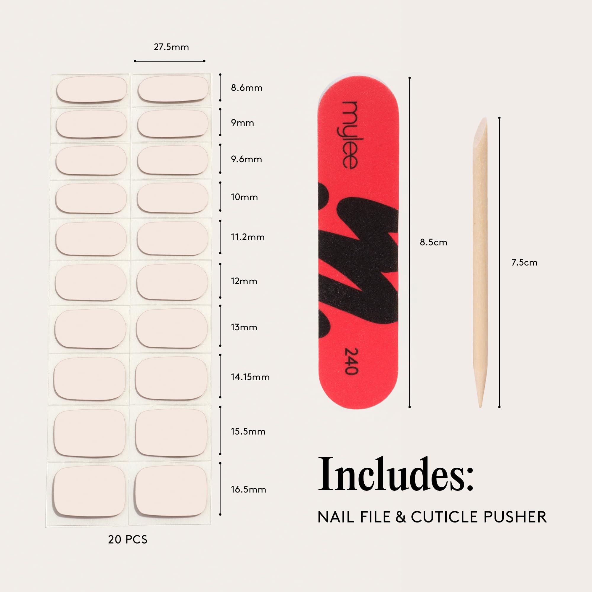 Mylee Gel Nail Wraps – 10 Pre-Cured Gel Stickers for Instant Mani – No Lamp Needed, Chip-Resistant, Glossy Finish, Lasts Up to 14 Days – Easy to Apply, Vegan & Cruelty-Free (0019 - Stone Cold)