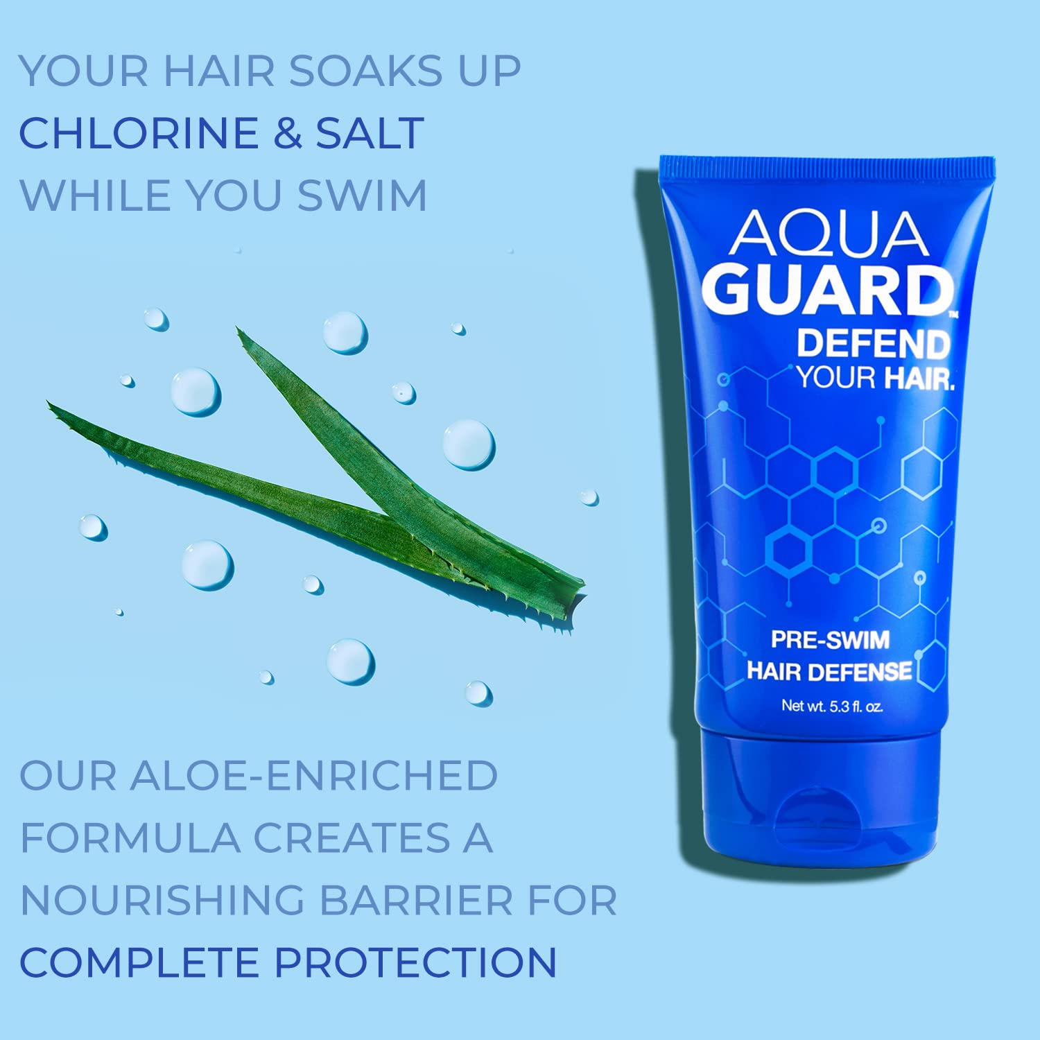 AquaGuard Pre-Swim Hair Defense | Prevents Chlorine Damage, Paraben and Gluten Free, Vegan, Color Safe, Reef Safe, Leaping Bunny Certified | 5.3 oz (1 Bottle)