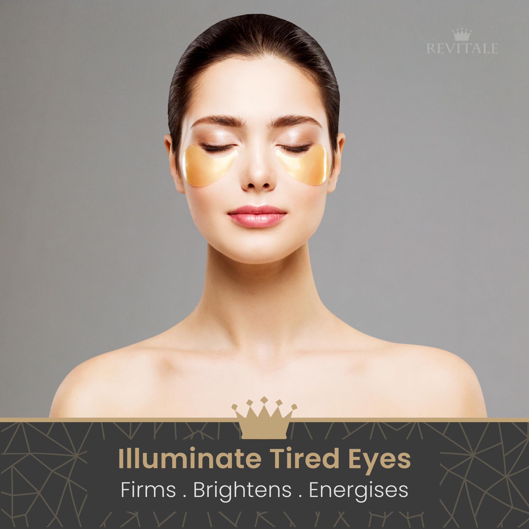 Revitale 24k Gold Under Eye Collagen Patches, Reduce Puffy Eyes & Dark Circles, Illuminate Tired Eye Masks - Firms, Brightens, Energises (Jar - 30 Pair)