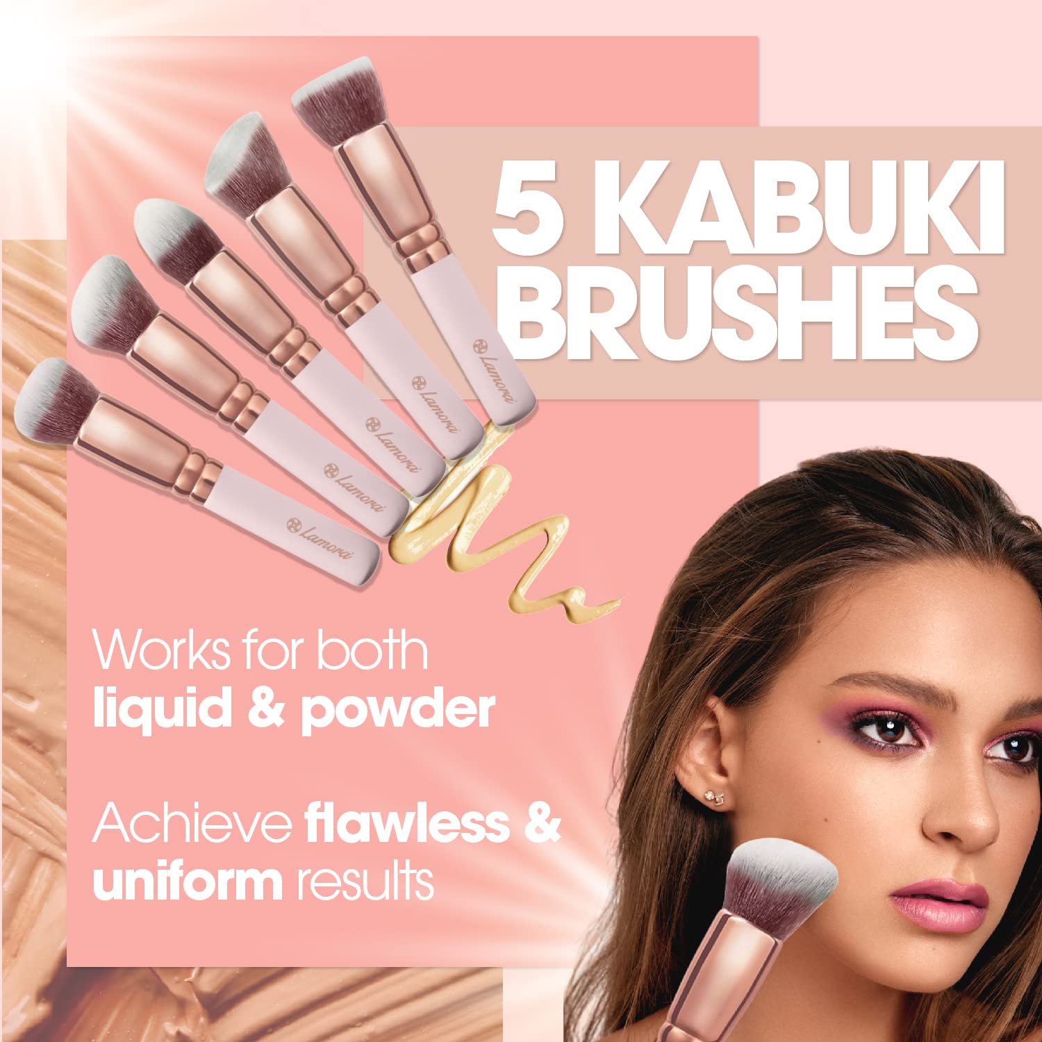 Kabuki Makeup Brush Set - For Foundation Powder Blush Concealer Contour - Perfect For Liquid, Cream or Mineral Products - 10 Pc Collection With Premium Synthetic Bristles For Eye and Face Cosmetic