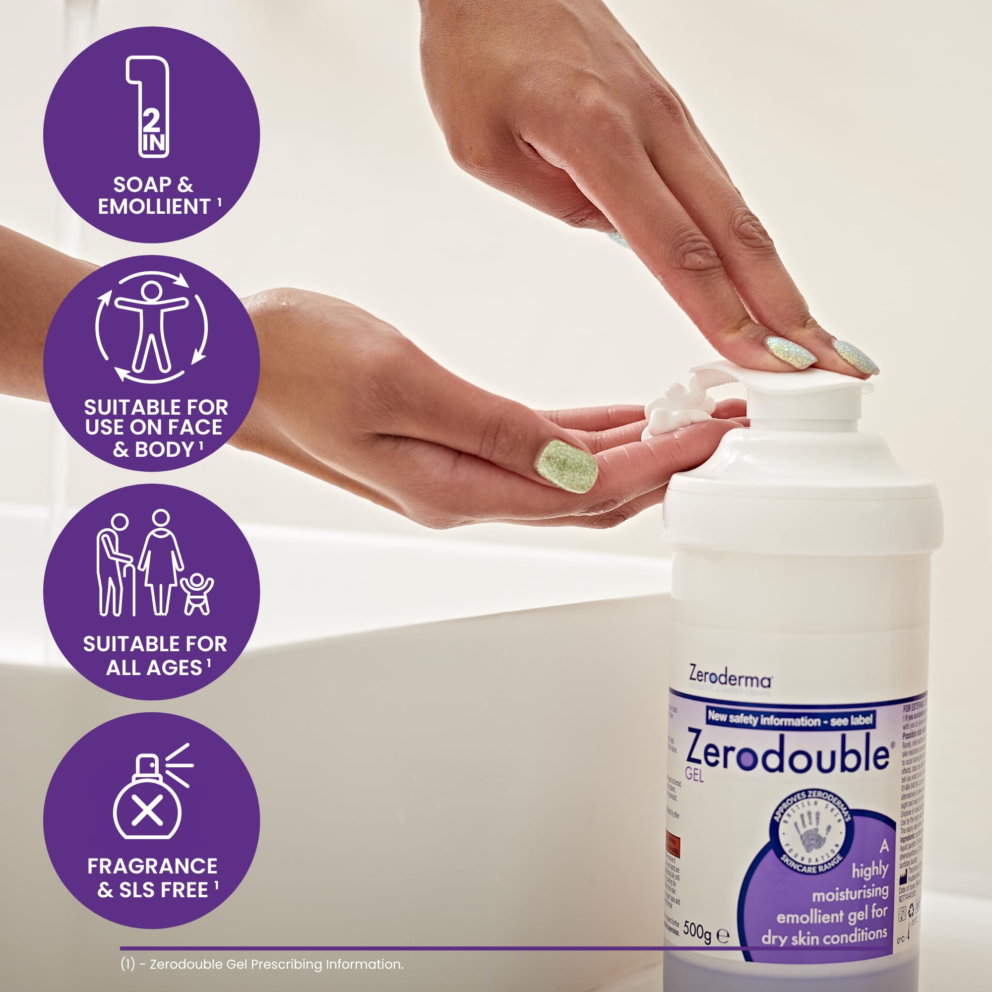 Zeroderma Zerodouble Gel, 2-in-1 Moisturiser & Soap Substitute, Highly Moisturising Gel for Dry Skin Conditions such as Eczema, Psoriasis & other Dry Skin Conditions. 500g