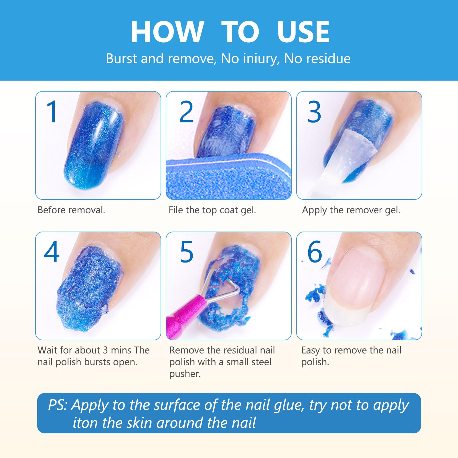 Gel Nail Polish Remover 15 ml with Nail File & Nail Polish Scraper, Professional Gel Remover for Nails, Easily & Quickly Remove Nail Polish in 3-5 Minutes, Doesn't Hurt Nails