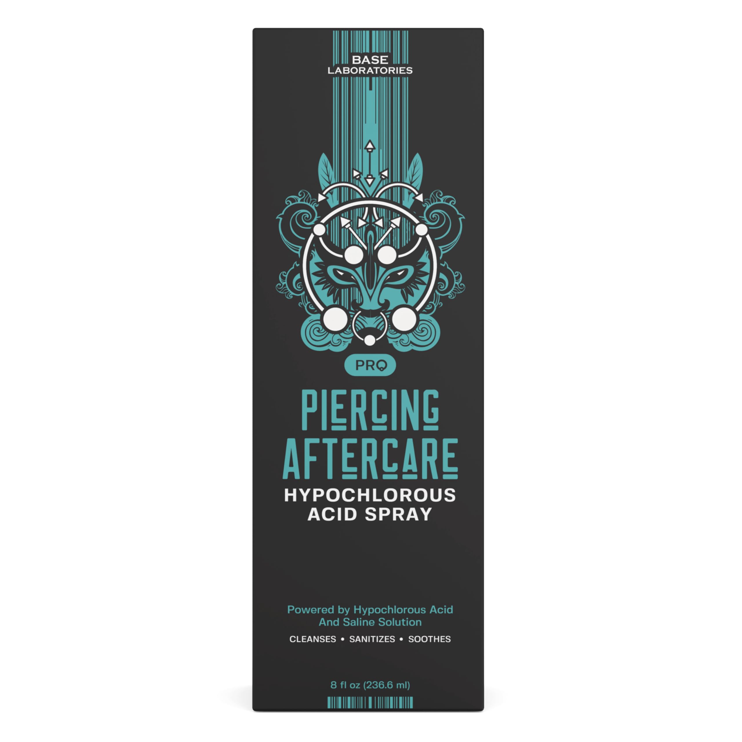 BASE LABORATORIES Piercing Aftercare Hypochlorous Acid Spray 8oz | Piercing Cleaning Solution - Saline Solution Piercing Aftercare for Ear Piercings, Nose, Belly - Piercing Cleaner Solution Pro