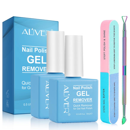 HUALIJIA Gel Nail Polish Remover Kit, 2Pcs Peeler Scraper and File Buffer, Safe & Harmless - Easily Quickly Removes Soak-Off in 2-5 Minutes, Clear
