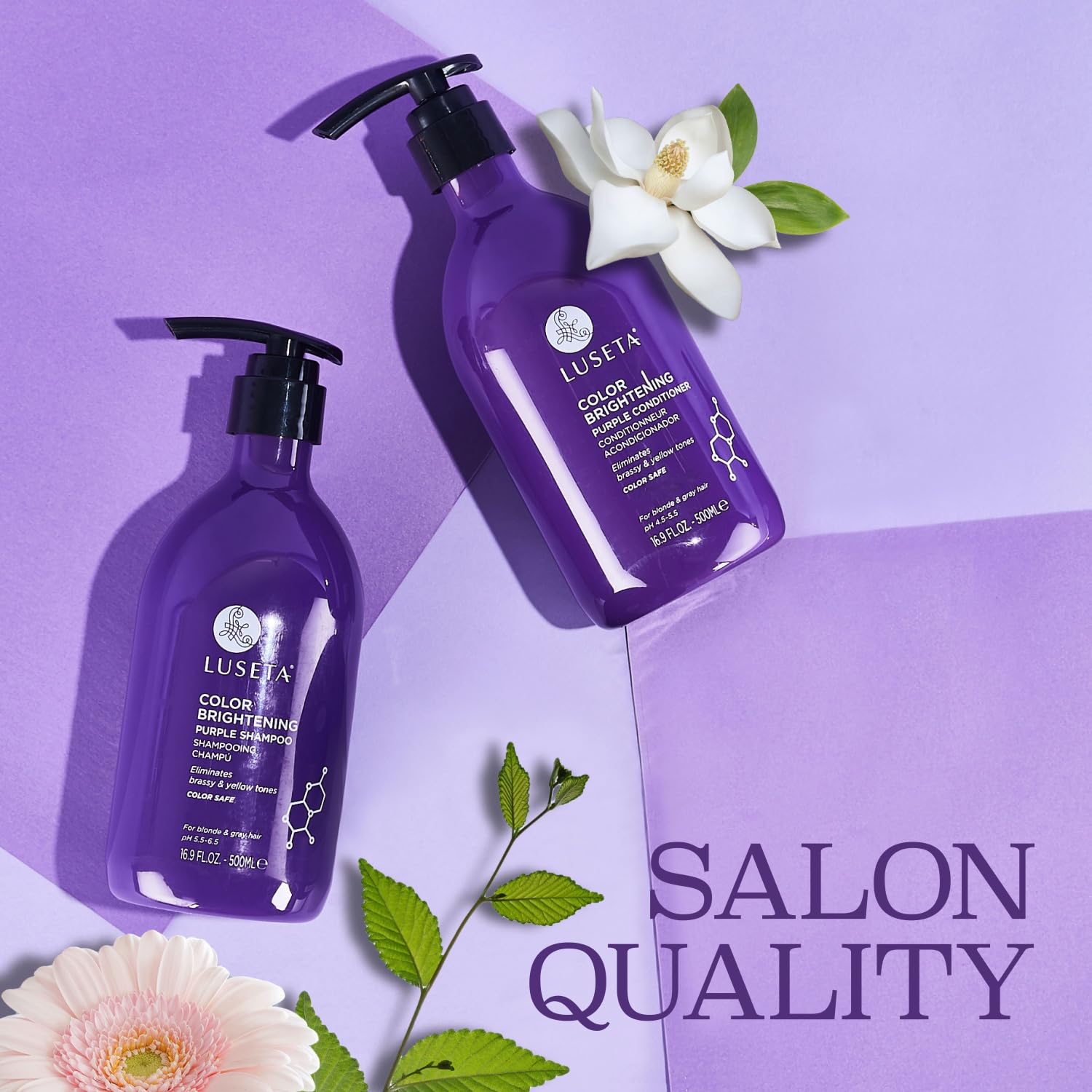 LUSETA Purple Shampoo and Conditioner Set for Blonde, Gray, Ash, Silver Hair, Brass off Infused with Cocos Nucifera Oil for Curly, Damaged, Coloured Hair Hair, Sulfate & Paraben Free, 2 x 500ml
