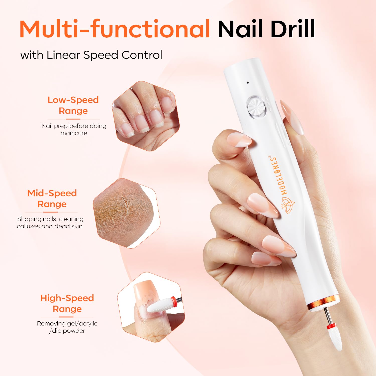 Modelones Cordless Nail Drill, 25000RPM Electric Nail File with LED Light for Acrylic Gel Nails, Professional Manicure Pedicure Kit
