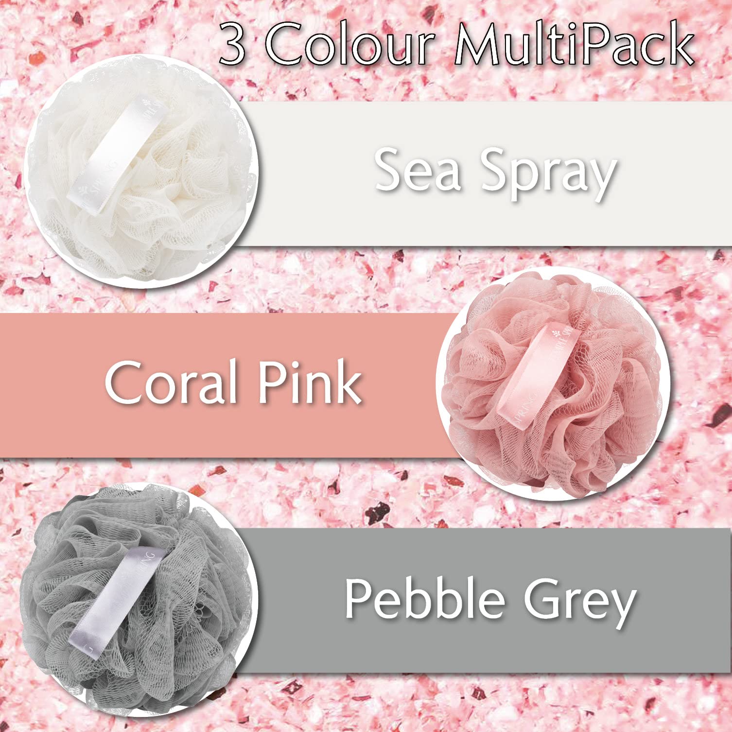 Temple Spring Loofah Shower Sponge, Recycled Body Scrubber Scrunchies, Exfoliating Bath Sponge, Shower Puff Bath Sponges for Adults, Loofah Back Scrubber Pouffe, Loofa Body Scrub Exfoliator Coral Pink