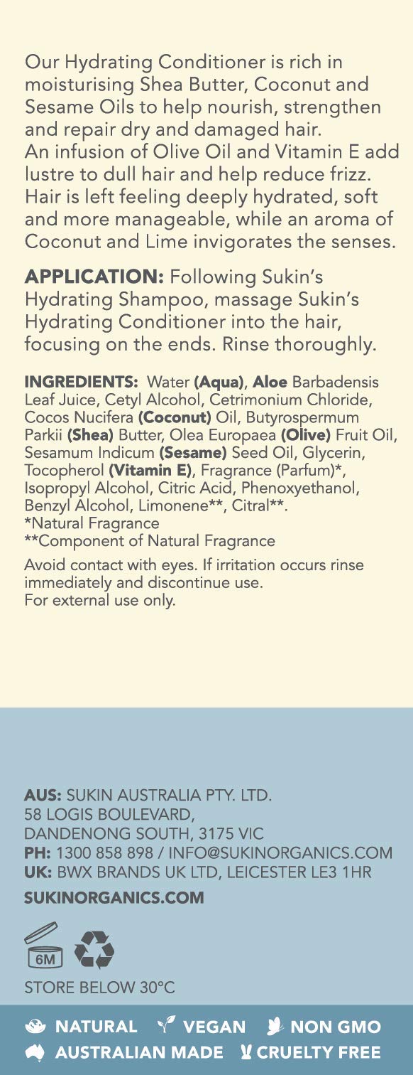 Sukin Hydrating Conditioner, Dry & Damaged Hair, 16.9 Fl Oz
