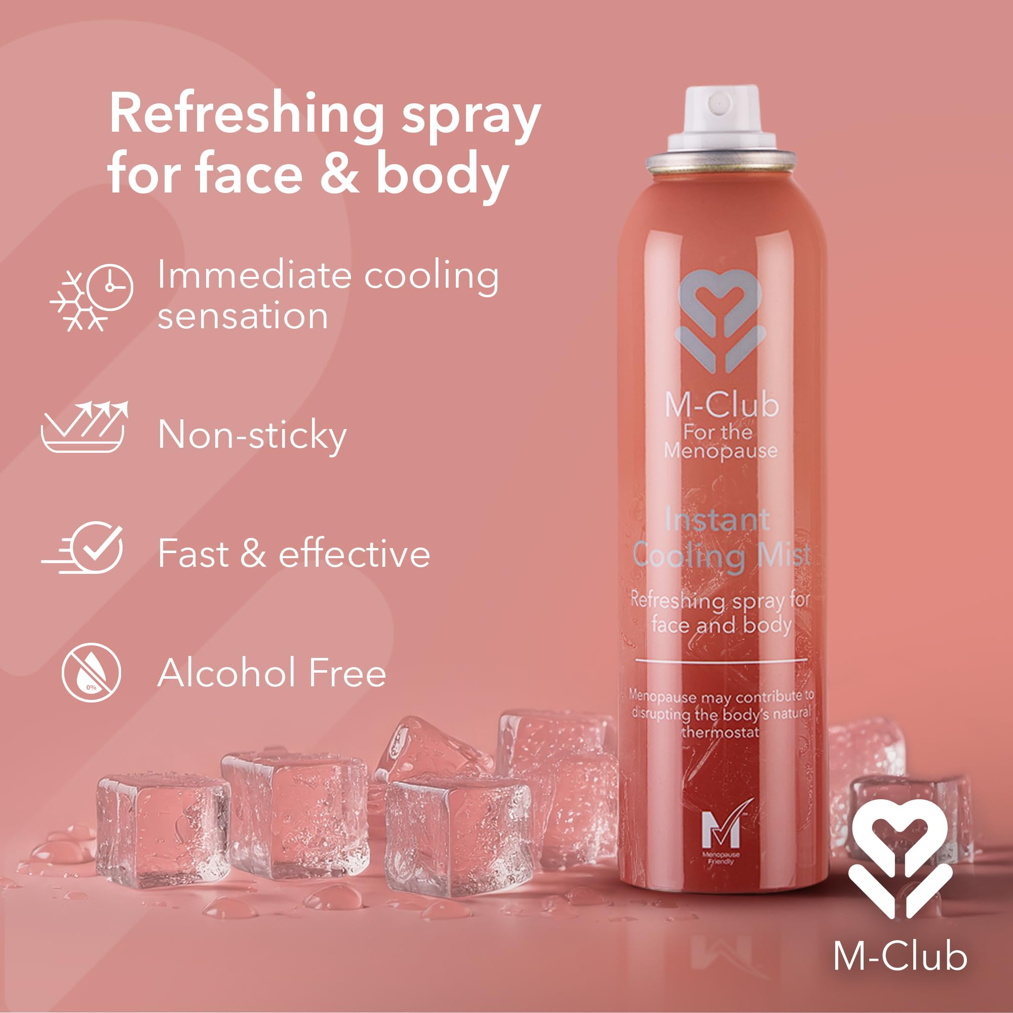 M-Club Instant Cooling Spray for Face & Body 2x 150ml – Instant Relief for Menopause Hot Flushes, Overheating & Night Sweats – Non-Sticky Moisturising Mist, Hydrates & Relieves - Alcohol-Free Formula