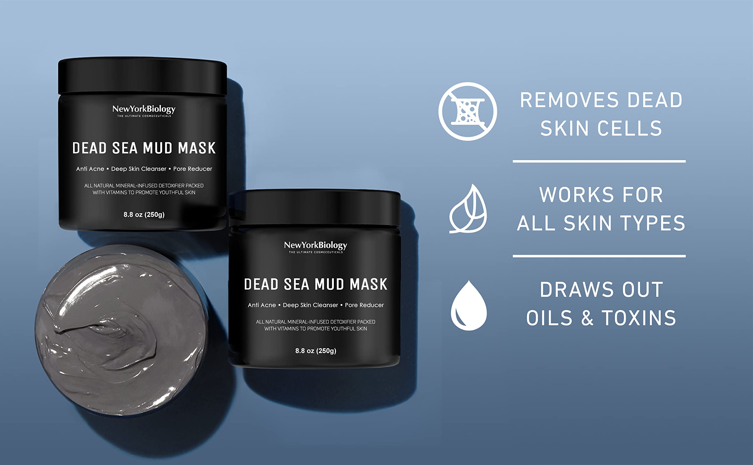 New York Biology Dead Sea Mud for Face and Body - Spa Quality Pore Reducer for Acne, Blackheads and Oily Skin, Natural Skincare for Women, Men - Tightens Skin for A Healthier Complexion - 250 g
